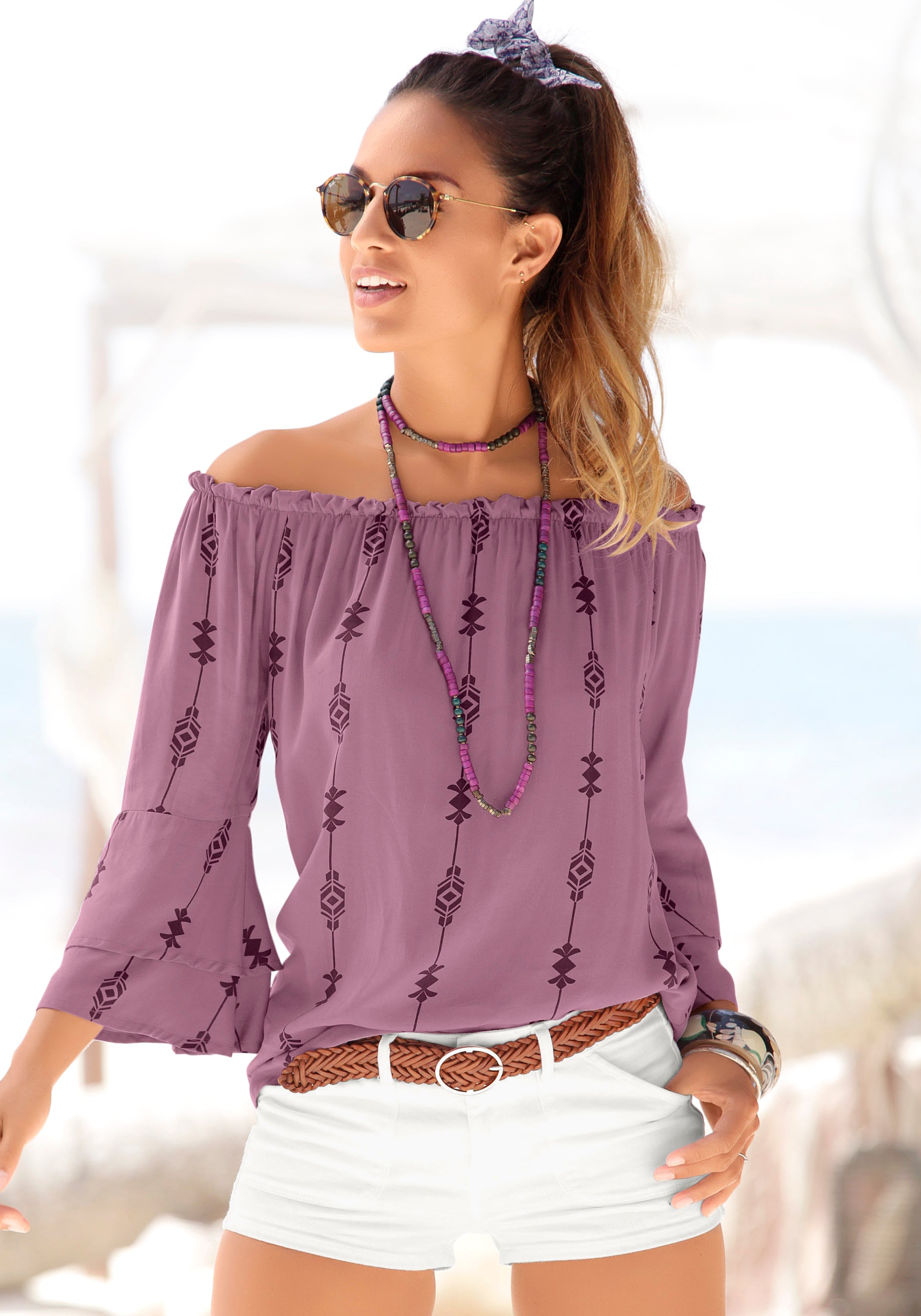 Image of LASCANA Carmenbluse mit Ethnoprint, Damenbluse, schulterfrei, casual