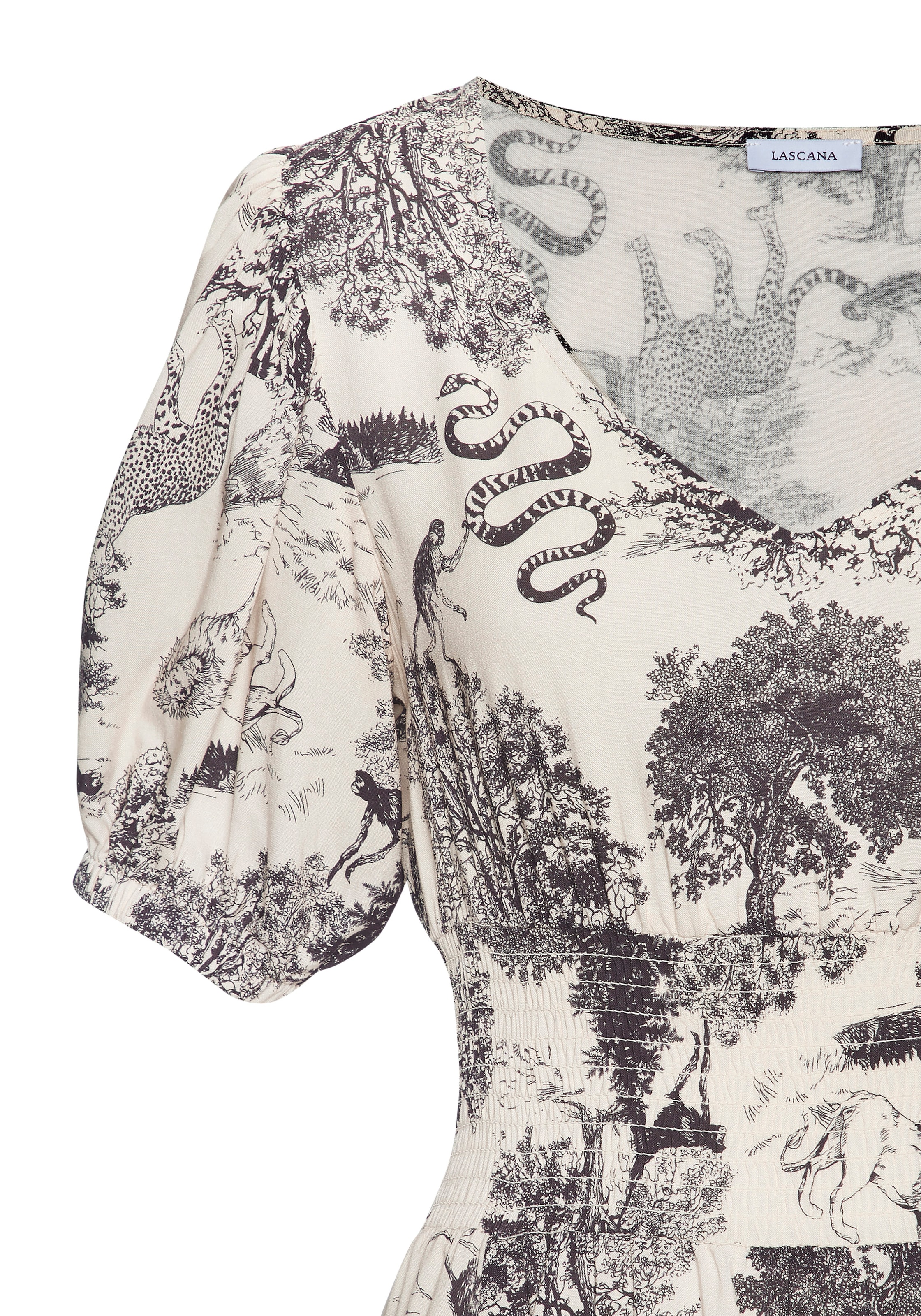 LASCANA Maxi robe avec imprimé intégral et encolure en V, robe d'été, robe de plage