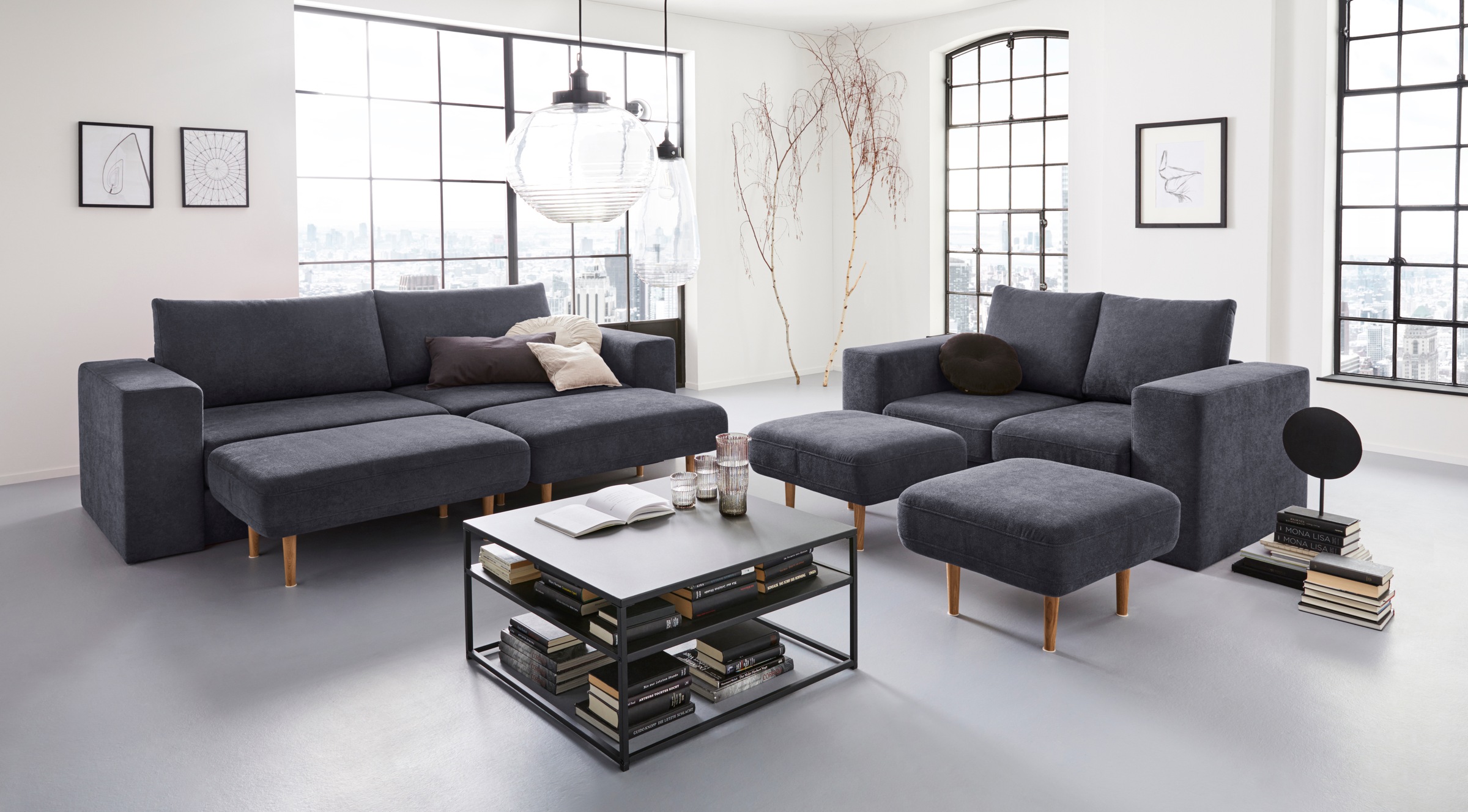 LOOKS by Wolfgang Joop 4 places »Looksv« Verwandlungssofa: aus Sofa wird Sofa mit 2 Hockern