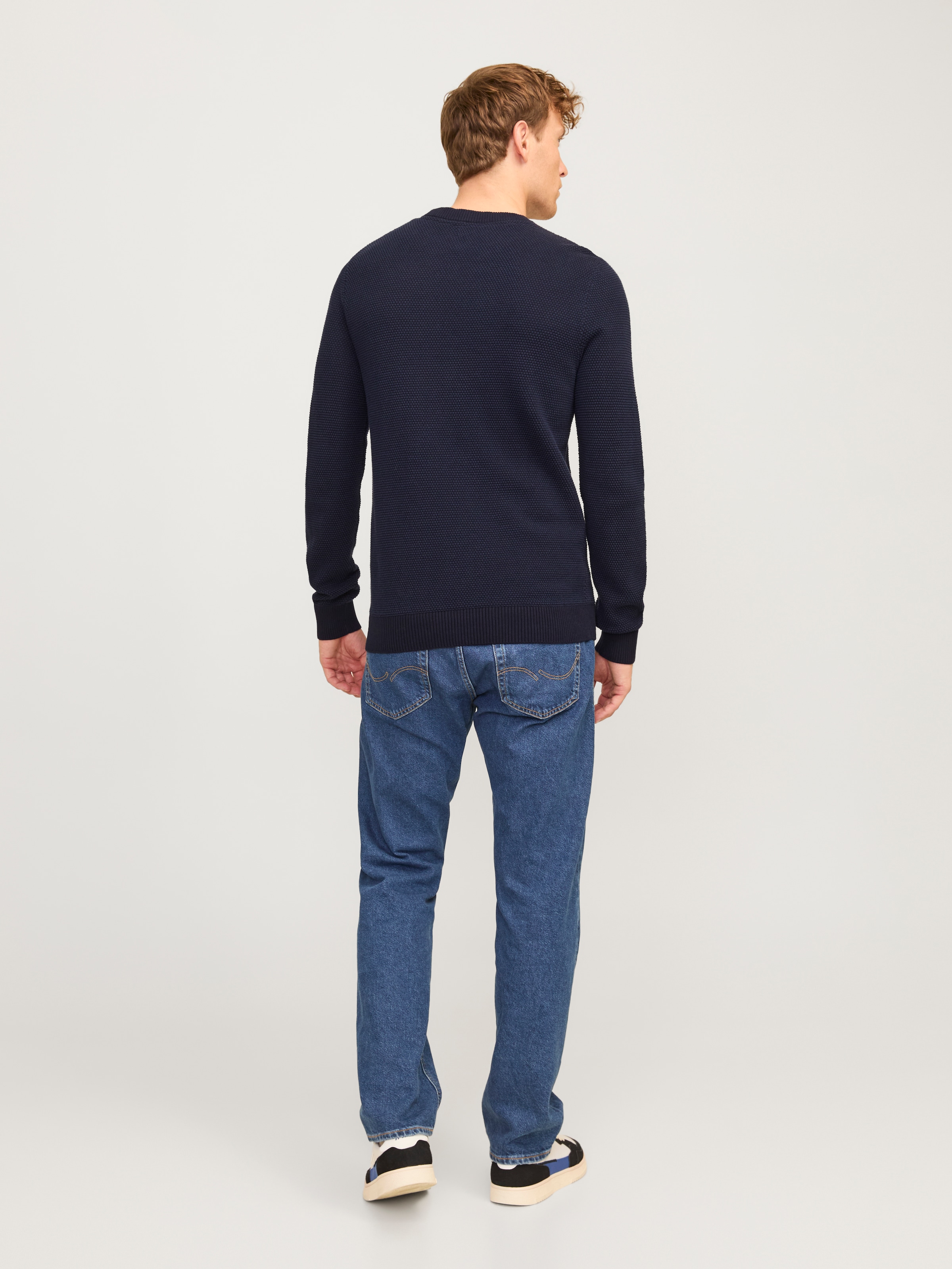 Jack & Jones Rundhalspullover »JJEGLOBE KNIT CREW NECK NOOS«, in Strick Optik