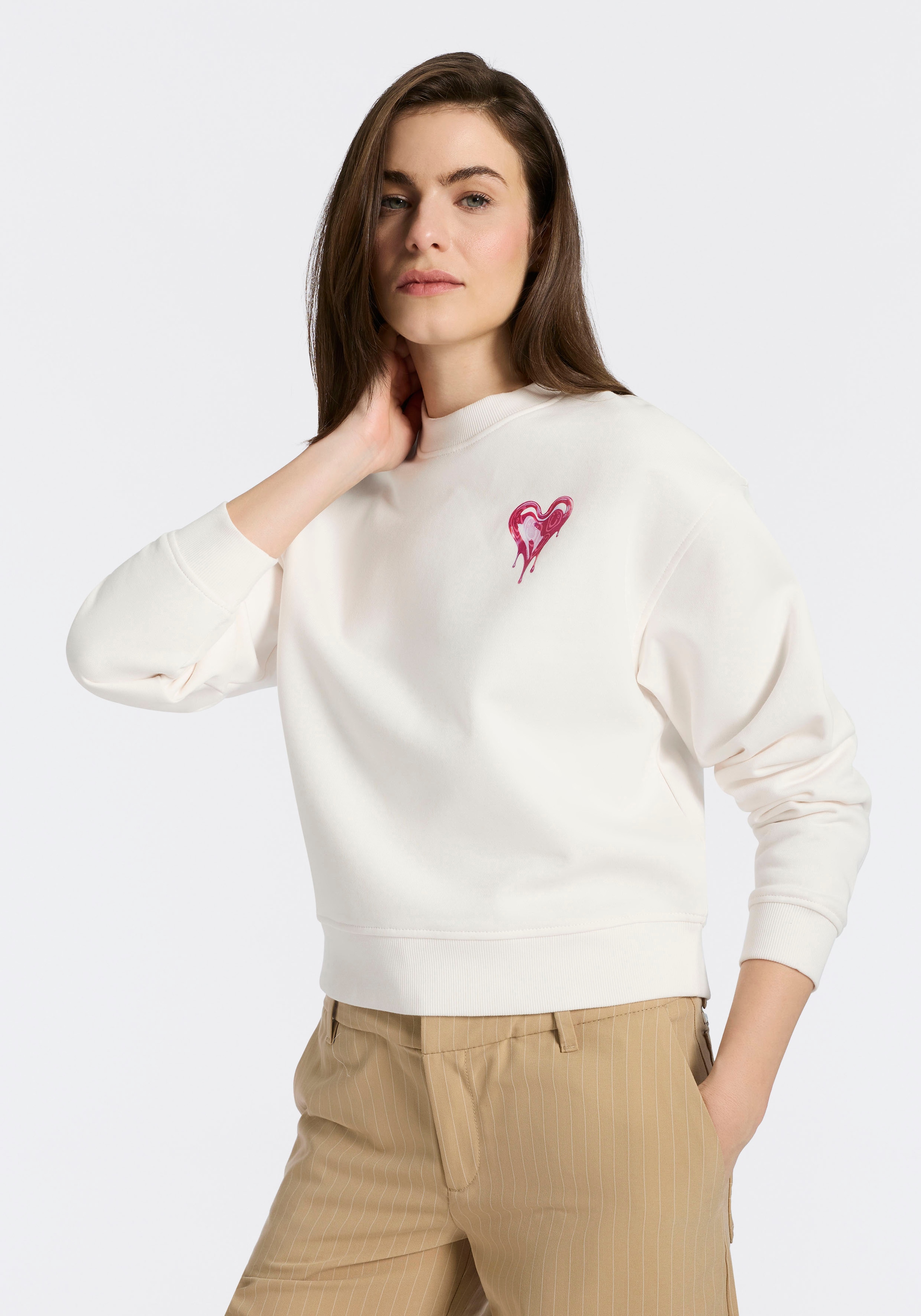 Image of HUGO Sweater "Delessa", Baumwoll-Terry mit Rundhals