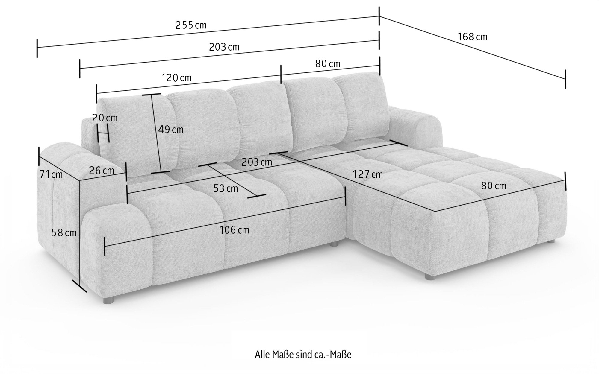 GOODproduct Ecksofa »FINNOX Schlafsofa, Bettkasten, komfortables Sitzgefühl, Breite 255cm« Liegefläche 130x200cm, inklusive Rückenkissen, moderne Steppung