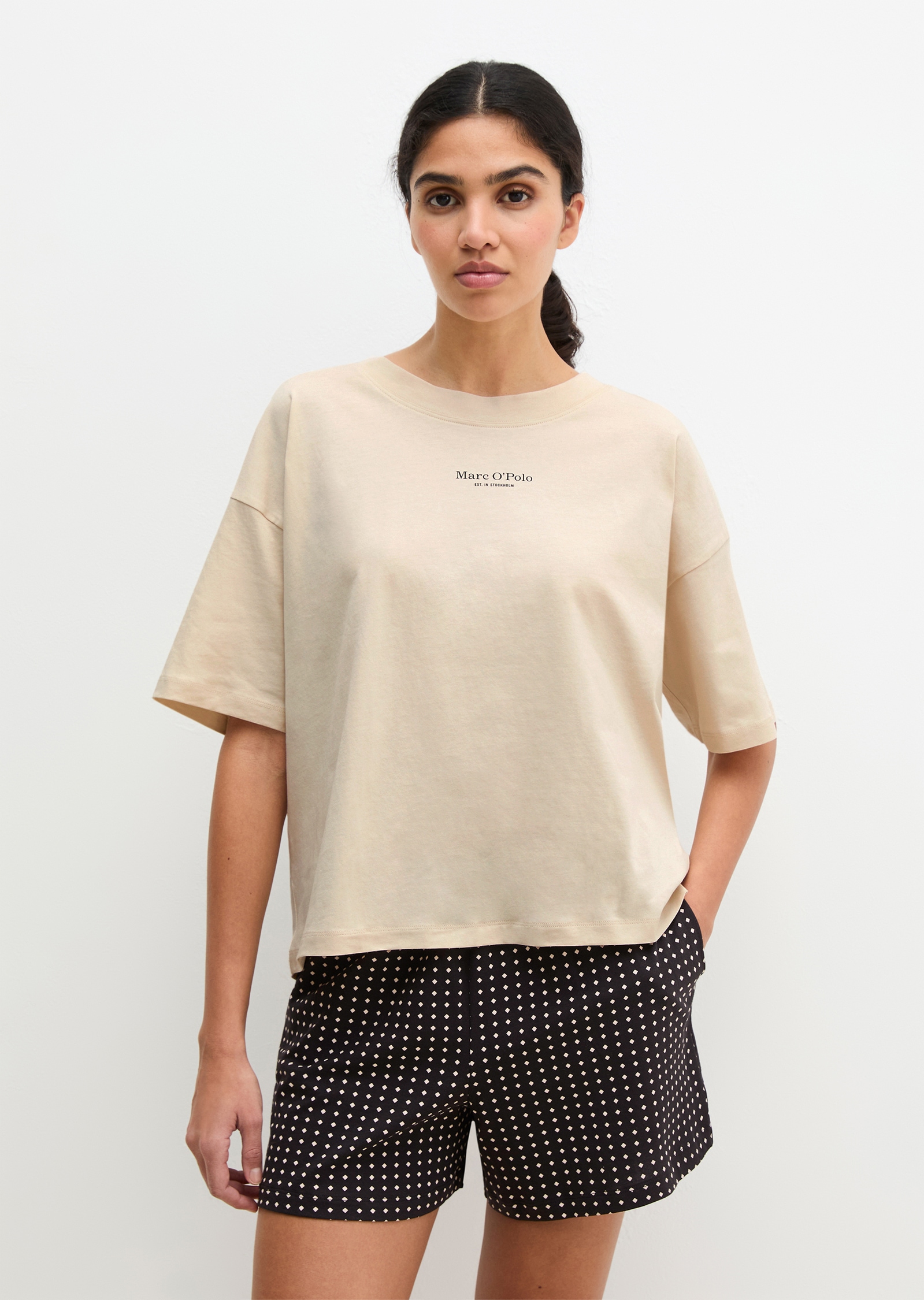 Image of Marc OPolo Shorty "Mix N Match Cotton" 2 tlg. mit Rundhalsausschnitt und halbem Arm, Hose gepunktet