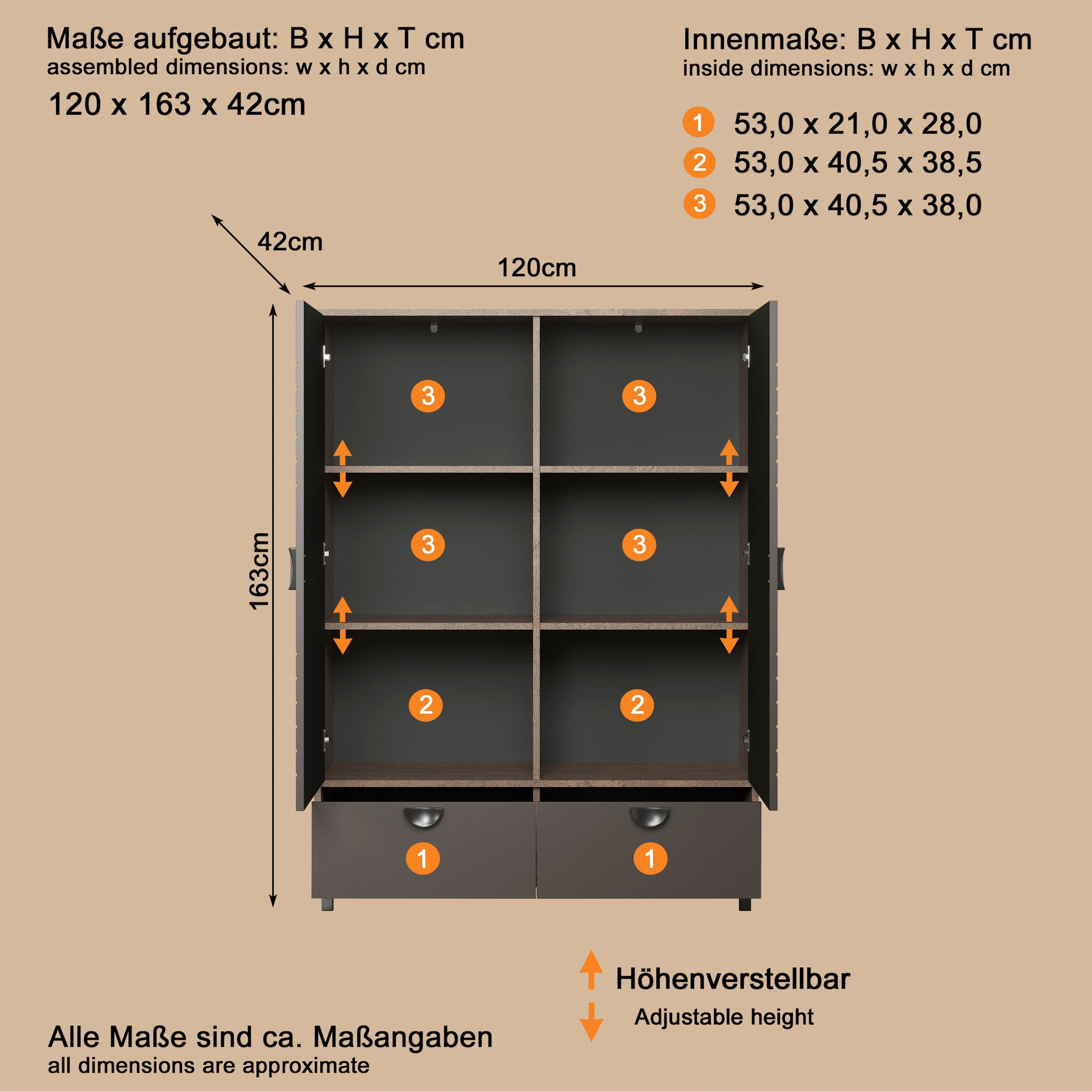 Home affaire Buffet haut »Fusion« 1 cuis tlg. Stauraumschrank mit besonderem Kreismuster - (B/T/H) 120/42/163 cm