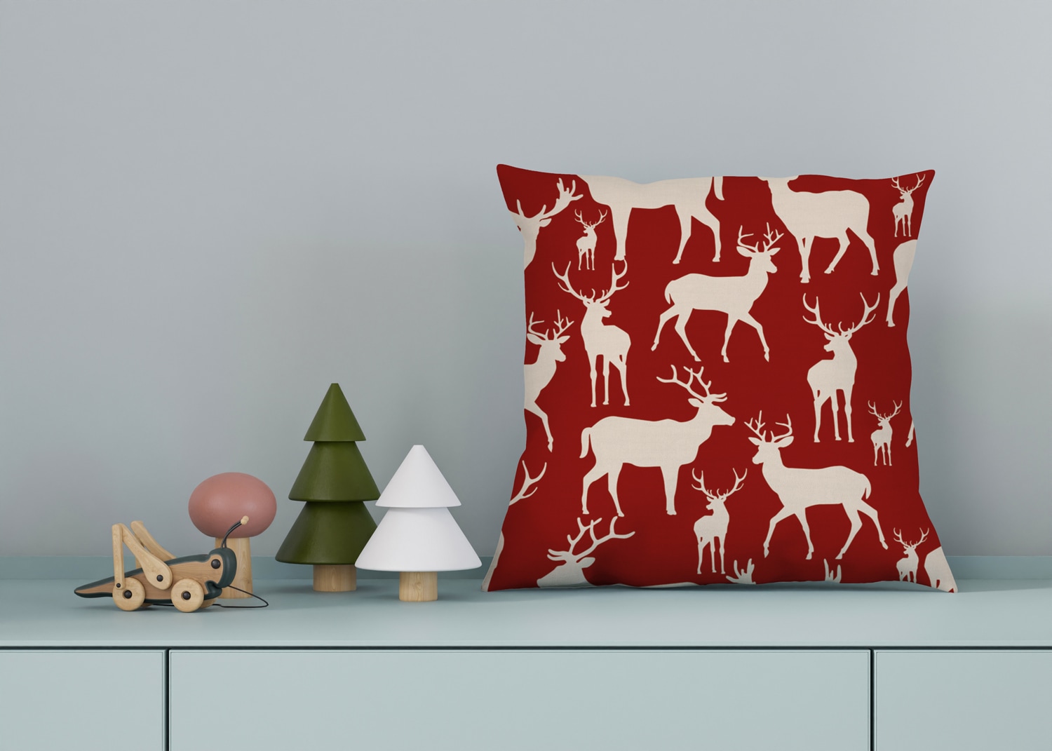 queence Dekokissen »Anthony«, Kissenhülle,Hirsche,Elche,Rot,Weihnachten,Winterlich,Weihnachtsmotiv