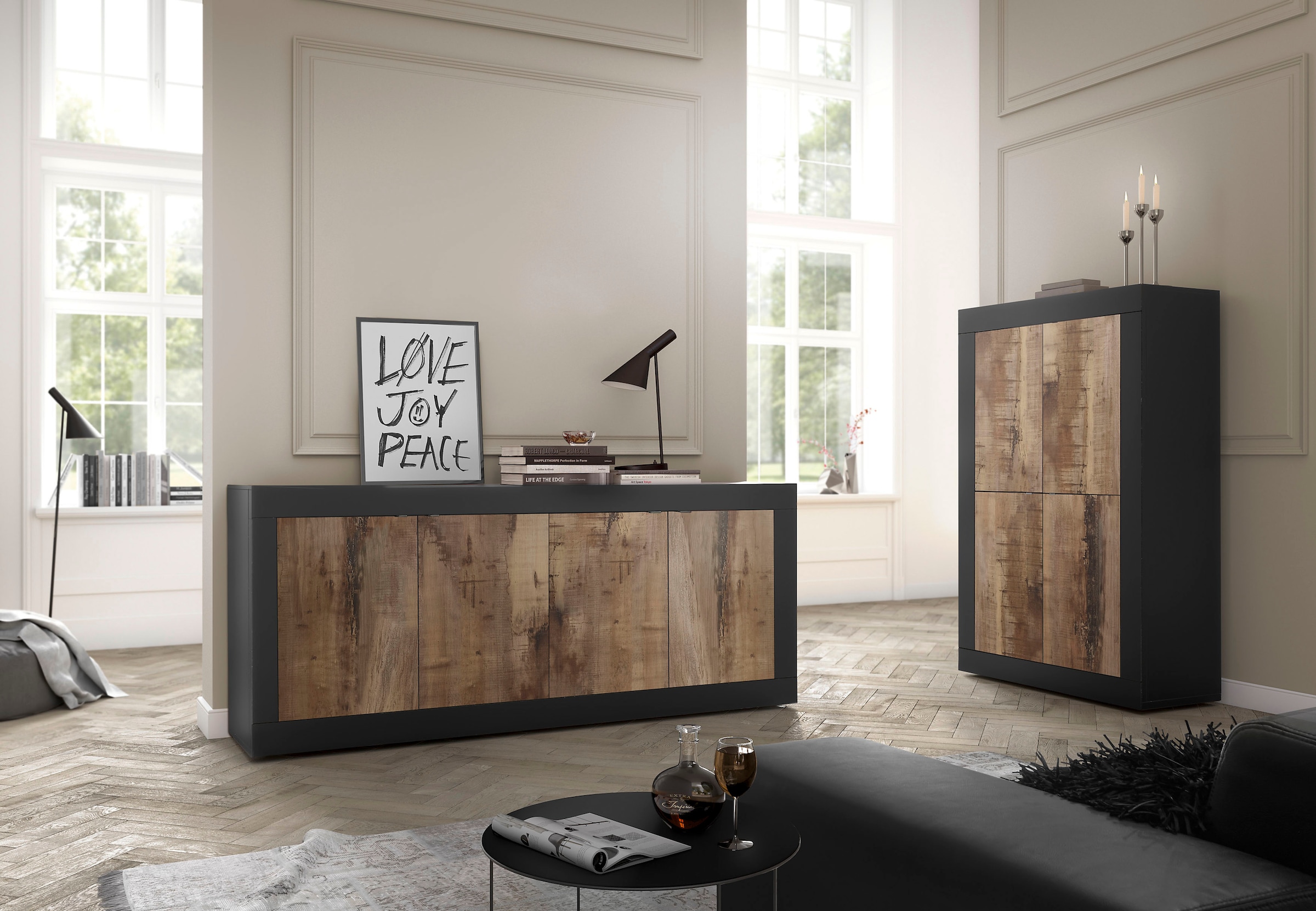 INOSIGN Highboard »Basic Höhe 162 cm, Breite 102 cm, Kommode 4 Türen, Hochkommode«, Metallgriff, moderne Rahmenoptik, viel Stauraum, Farbauswahl