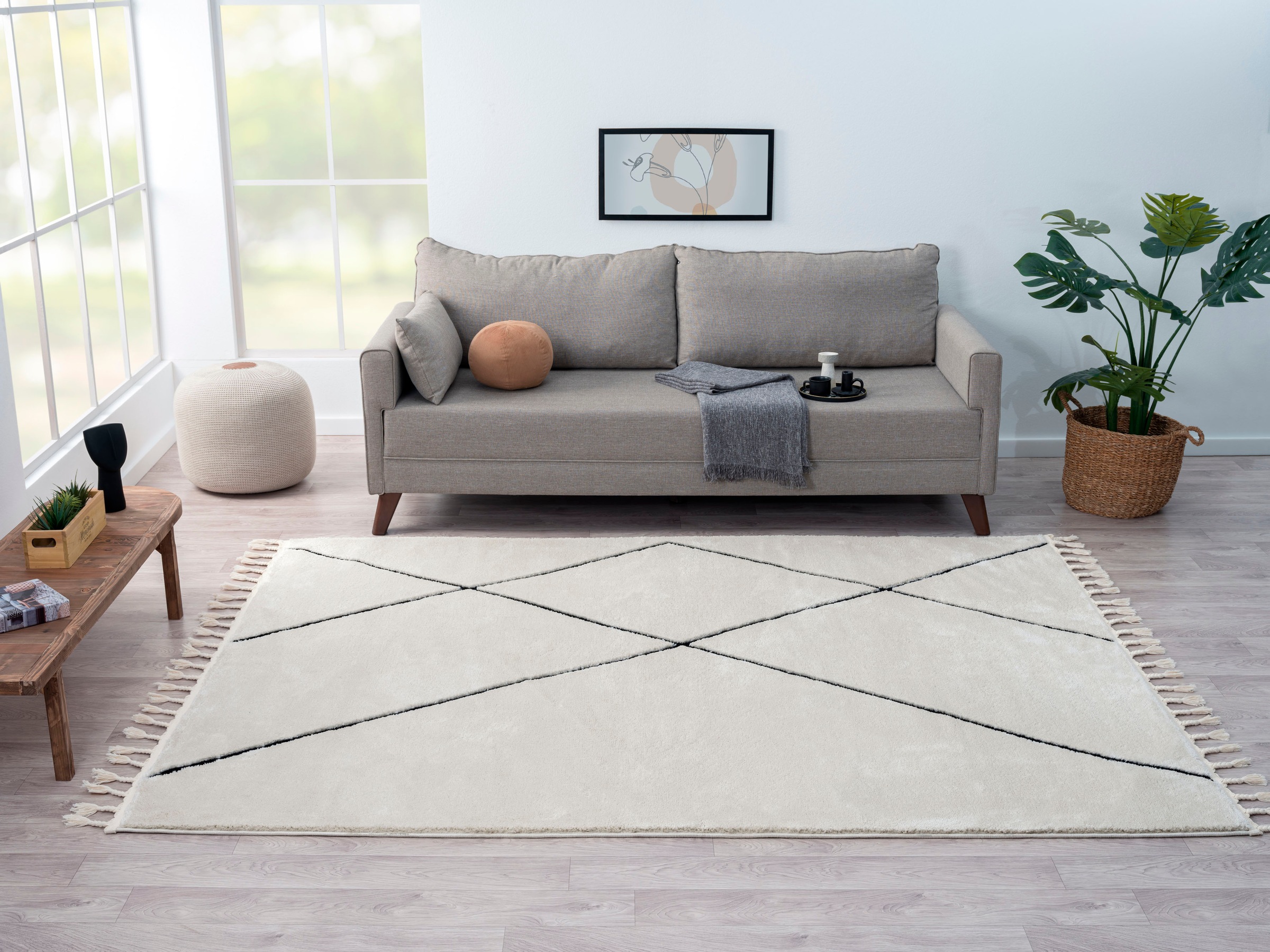 Myflair Möbel & Accessoires Hochflor-Teppich »Moroccan Signature«, rechteckig, 24 mm Höhe, modern, marokkanisches Design, Rauten Muster, weich, mit Fransen