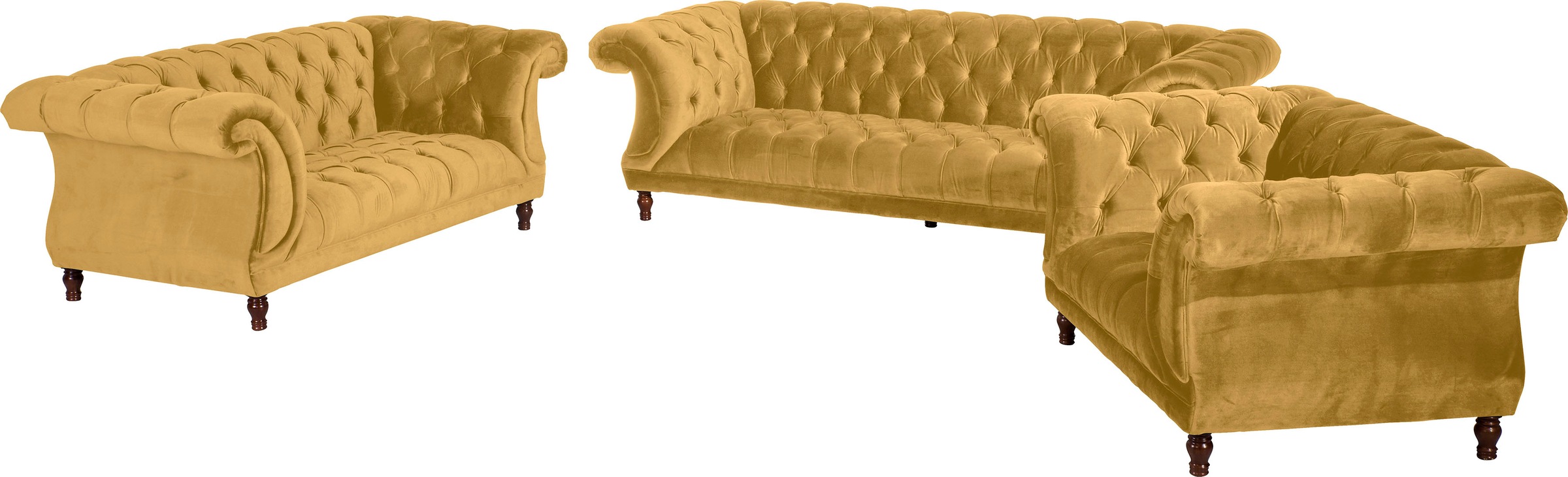 Max Winzer® Loveseat »Isabelle, Loungesessel«, Knopfheftung & gedrechselten Füssen in Buche Nussbaum, Breite 167 cm