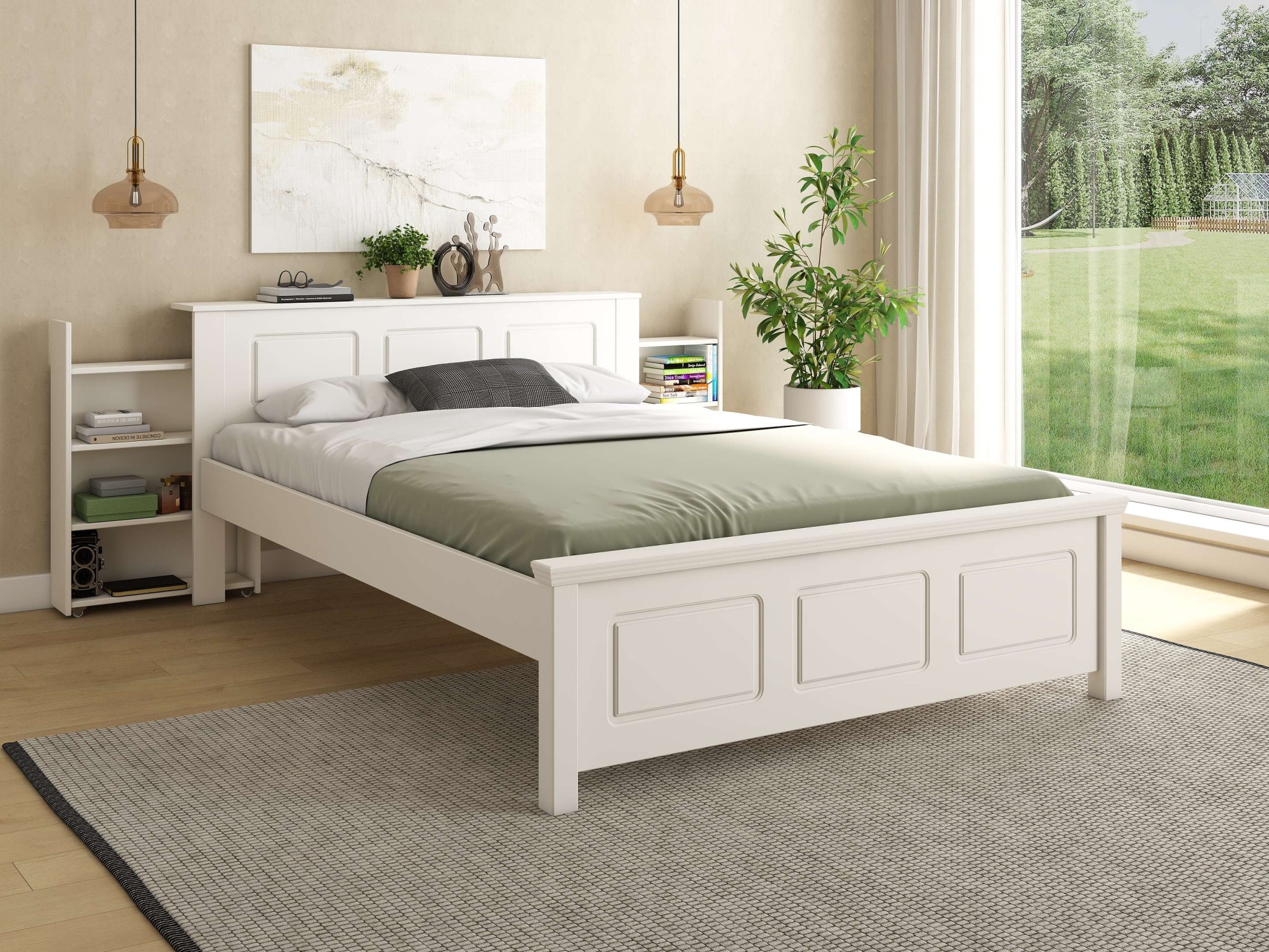 GOODproduct Lit »Malme, mit unsichtbaren, herausziehbaren Regalen, maximaler Stauraum« ,  y compris sommier à lattes, fabriqué en UE, bois massif certifié FSC®