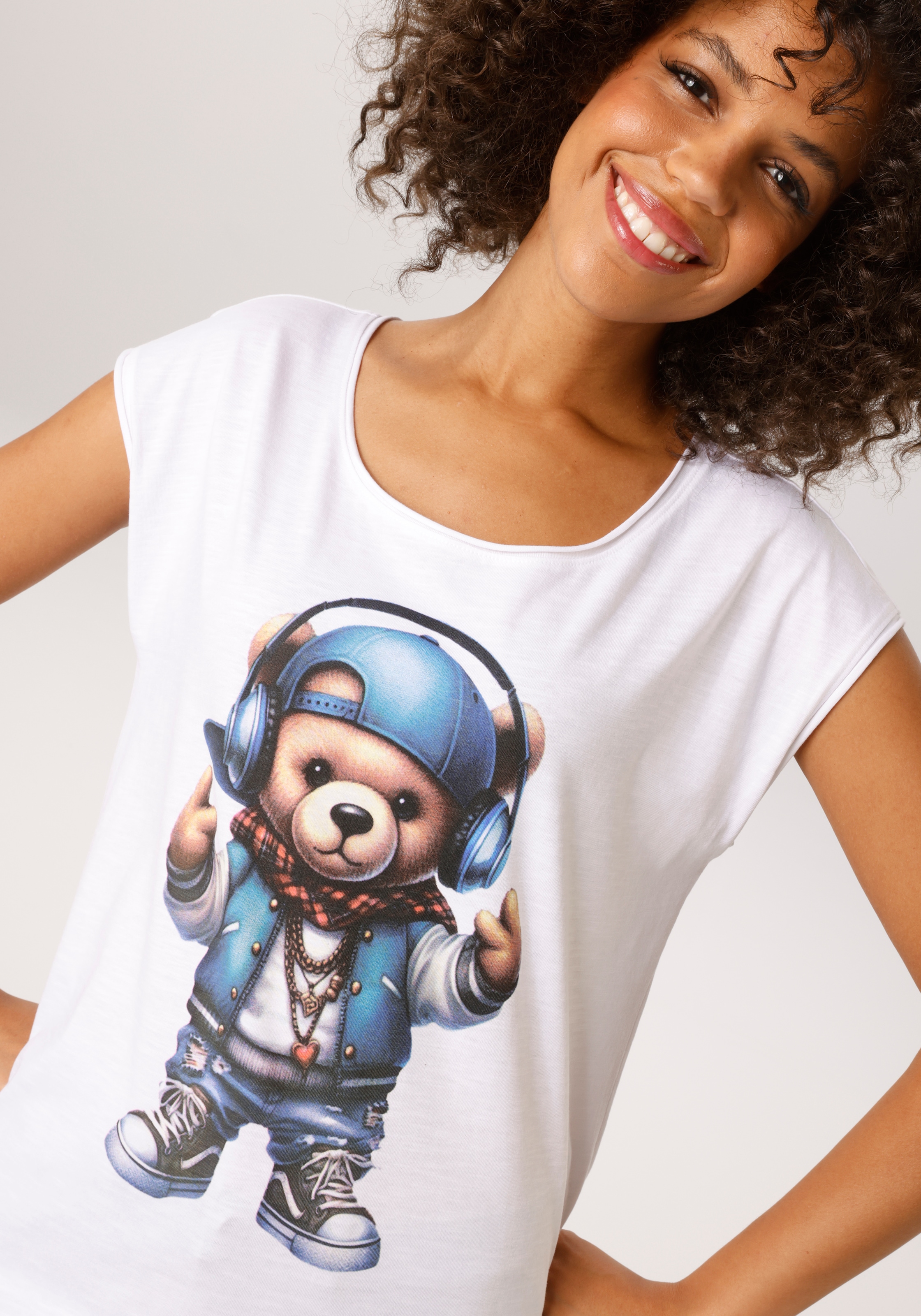 Aniston CASUAL T-Shirt mit coolem Teddybär Frontdruck - NEUE KOLLEKTION