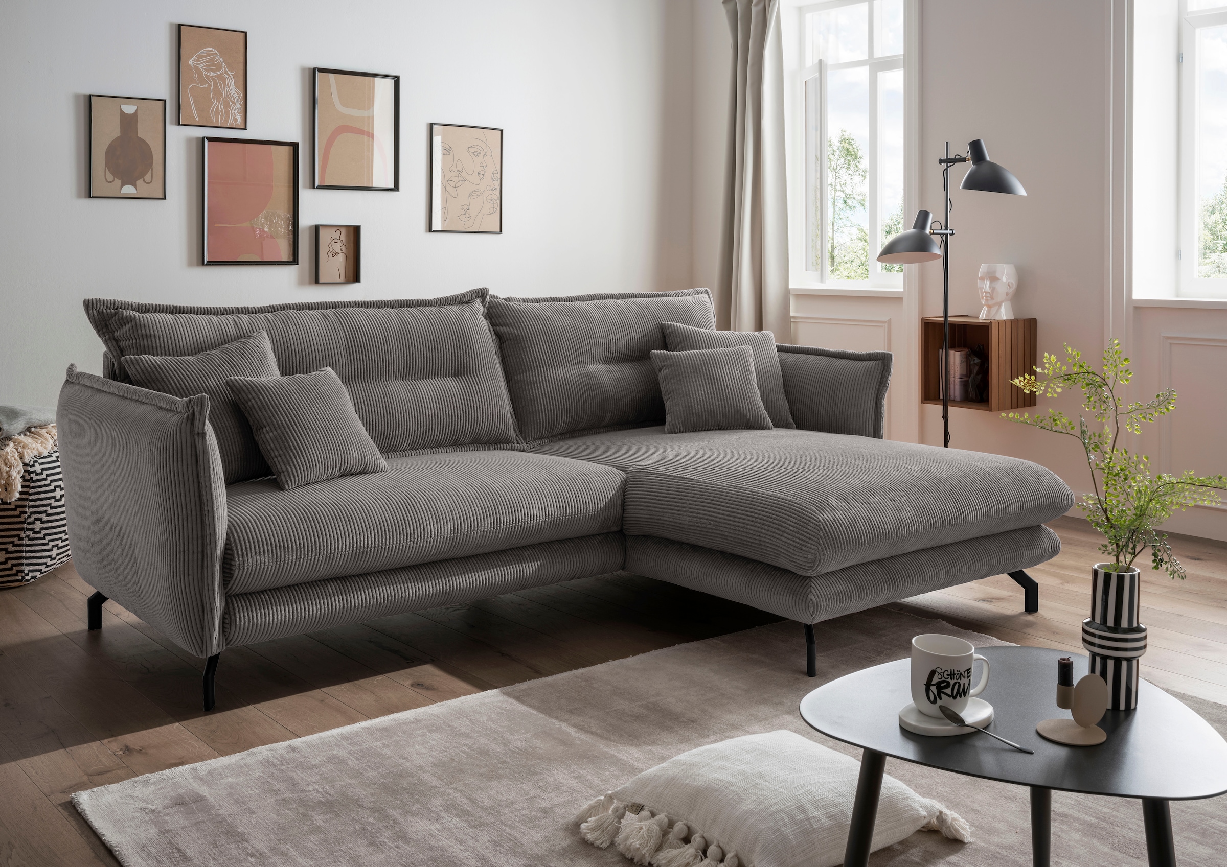 Image of Home affaire Ecksofa "Lava verst. Armlehnen, Breite 255cm, aktuelles Design: Kissen Optik" zwei verschiedene Fussfarben wählbar