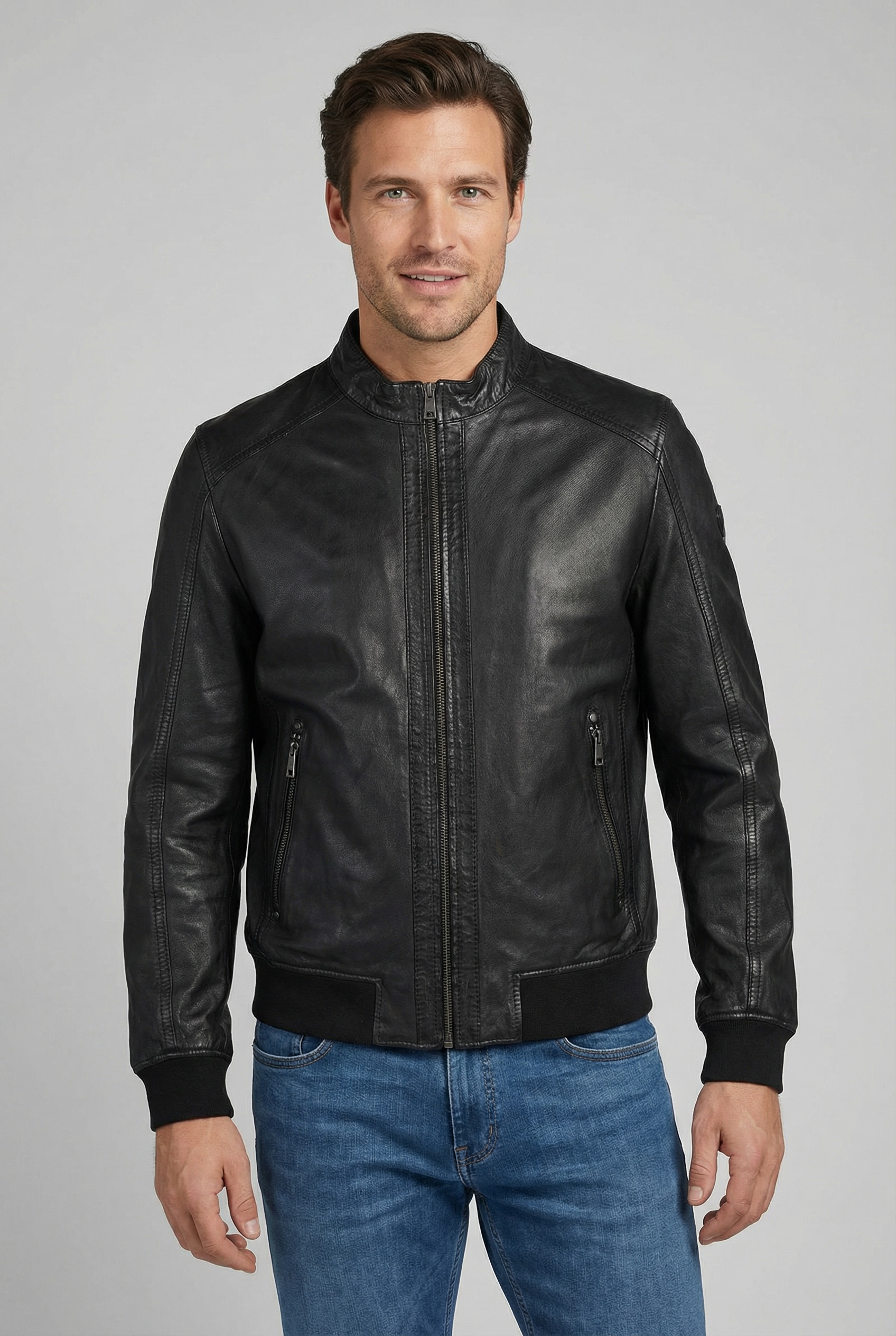 Image of Mauritius Lederjacke "MMGoran" mit Stehkragen, Reissverschluss, Strickbündchen