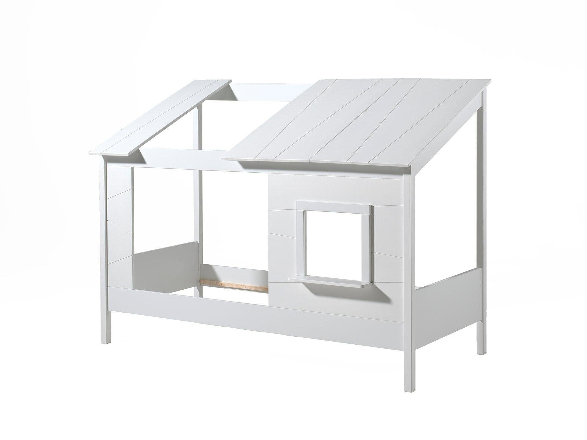 Vipack Kinderbett »Hausbett, aus MDF und Massivholz weiss lackiert, inkl. Fenster vorne« B/H/T ca. 214x158,5x105cm, seitl. und hinten offen,  wahlweise mit oder ohne Bettschublade auf Rollen