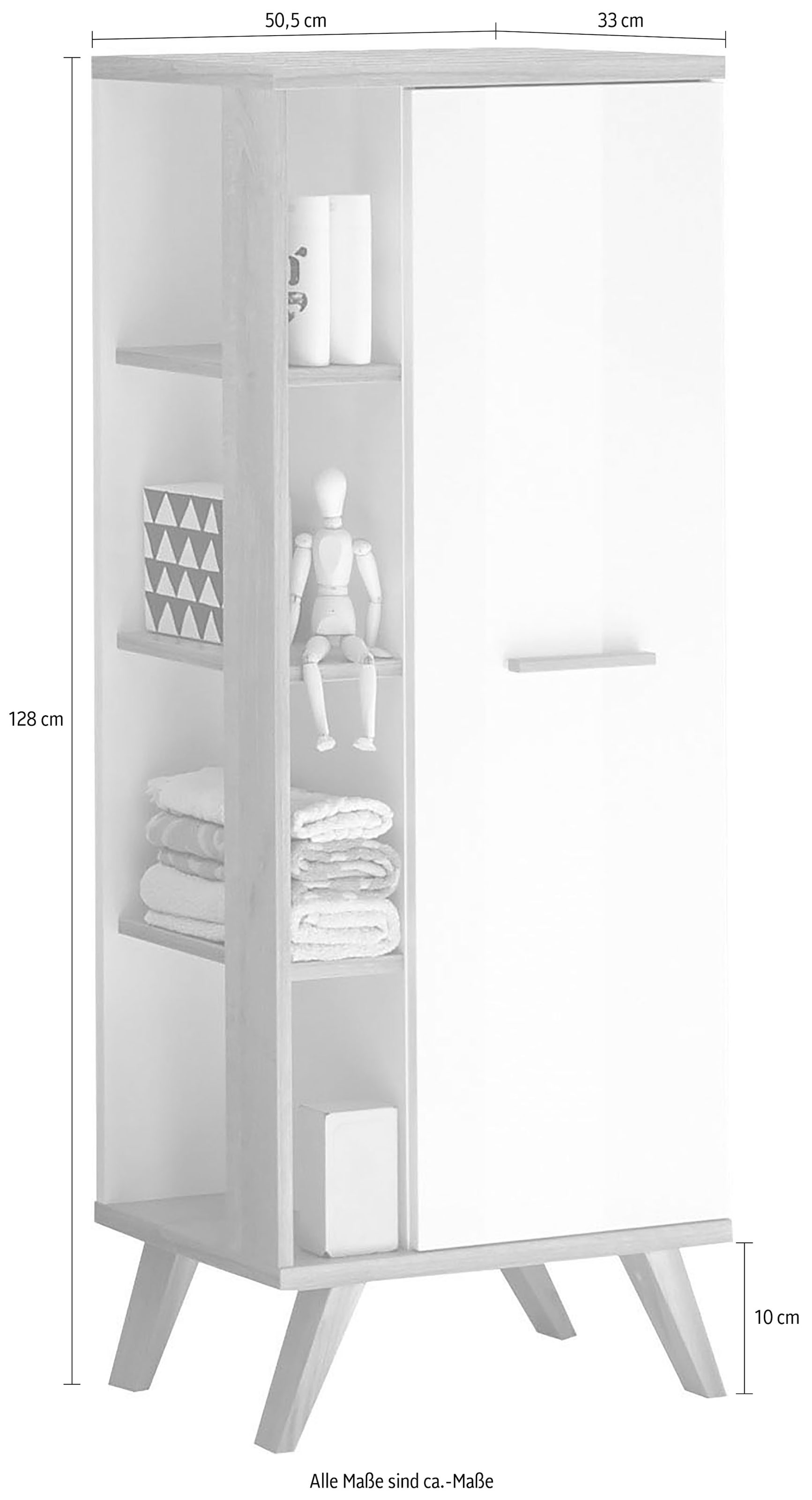 Saphir Armoire intermédiaire »Quickset Badschrank 50,5 cm breit, 1 Tür, seitliche Ablagen« meuble de salle de bain midi avec amortisseur de porte, poignées en bois