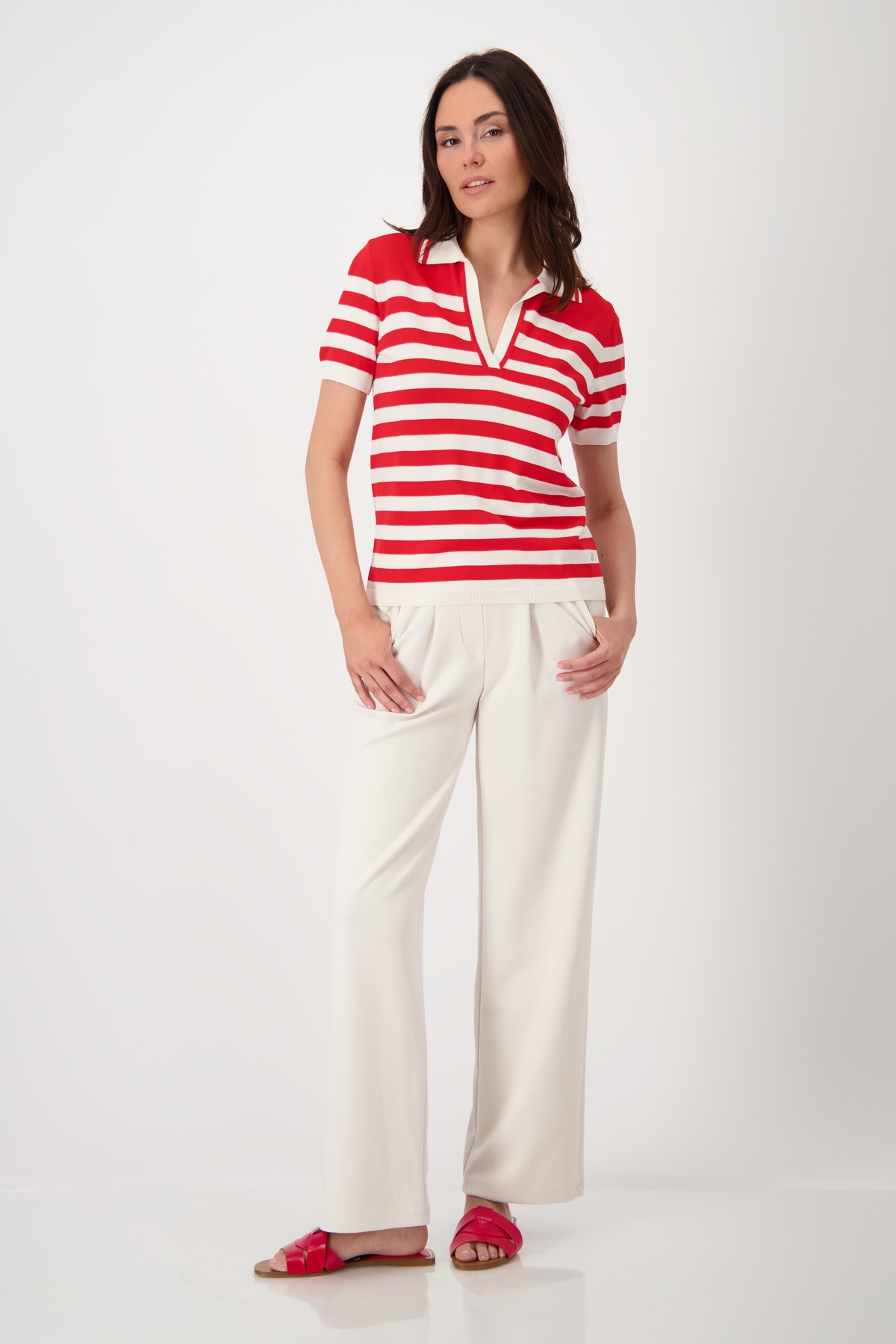 Monari Polokragenpullover »Pullover Polo Ringel«, Mit V-Ausschnitt