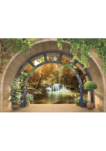 Consalnet Fototapete »3D Wasserfall«, Motiv, Fenster zum Wald, für Wohnzimmer oder... kaufen