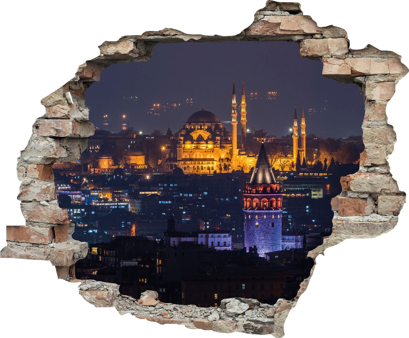 Image of queence Wandtattoo "Stadt bei Nacht" Wandsticker, Wandbild, selbstklebend, 3D, Wanddurchbruch