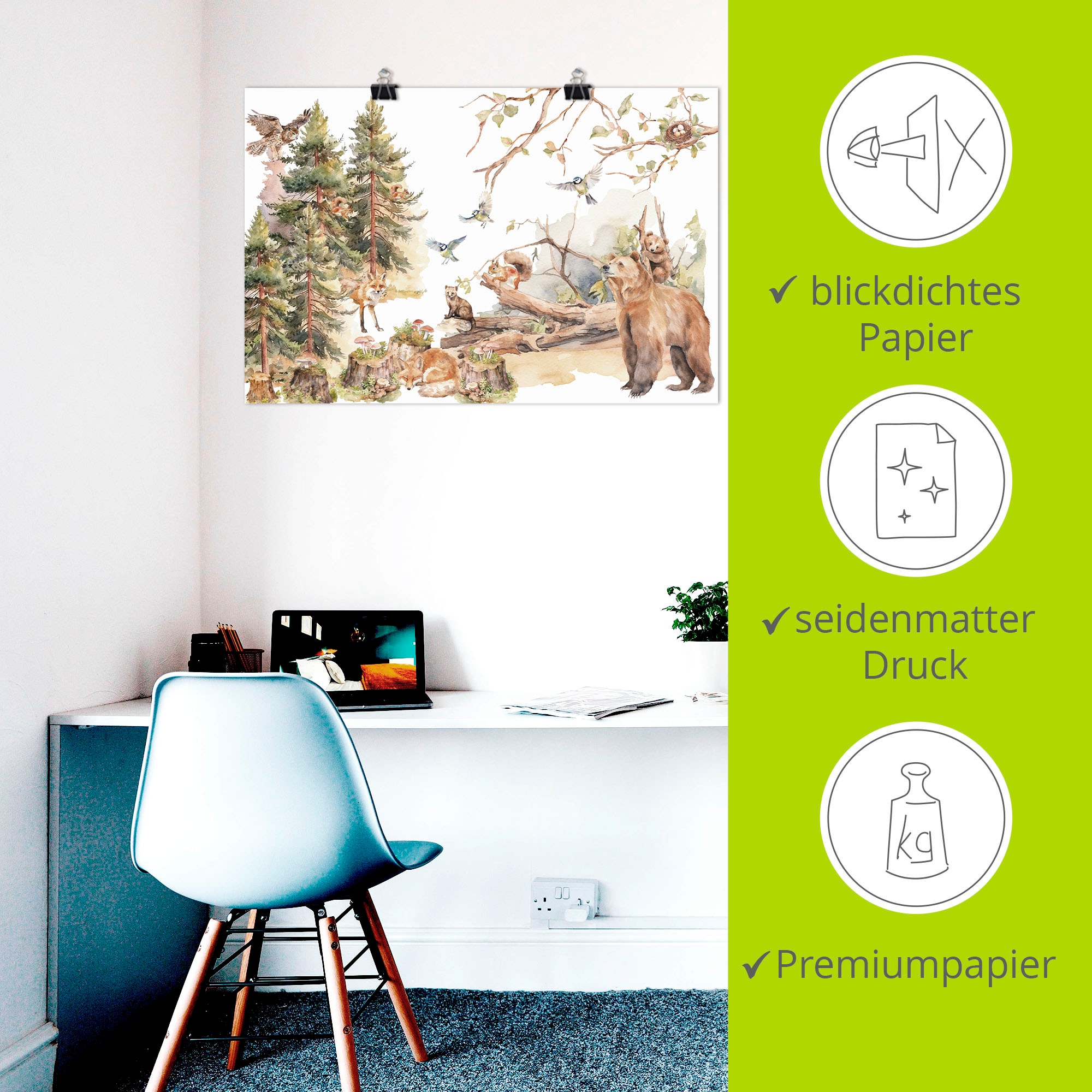 Artland Wandbild »Die Tiere des Waldes« 1 Stk. tlg. als Alubild, Leinwandbild, Poster, Wandaufkleber in verschied. Grössen