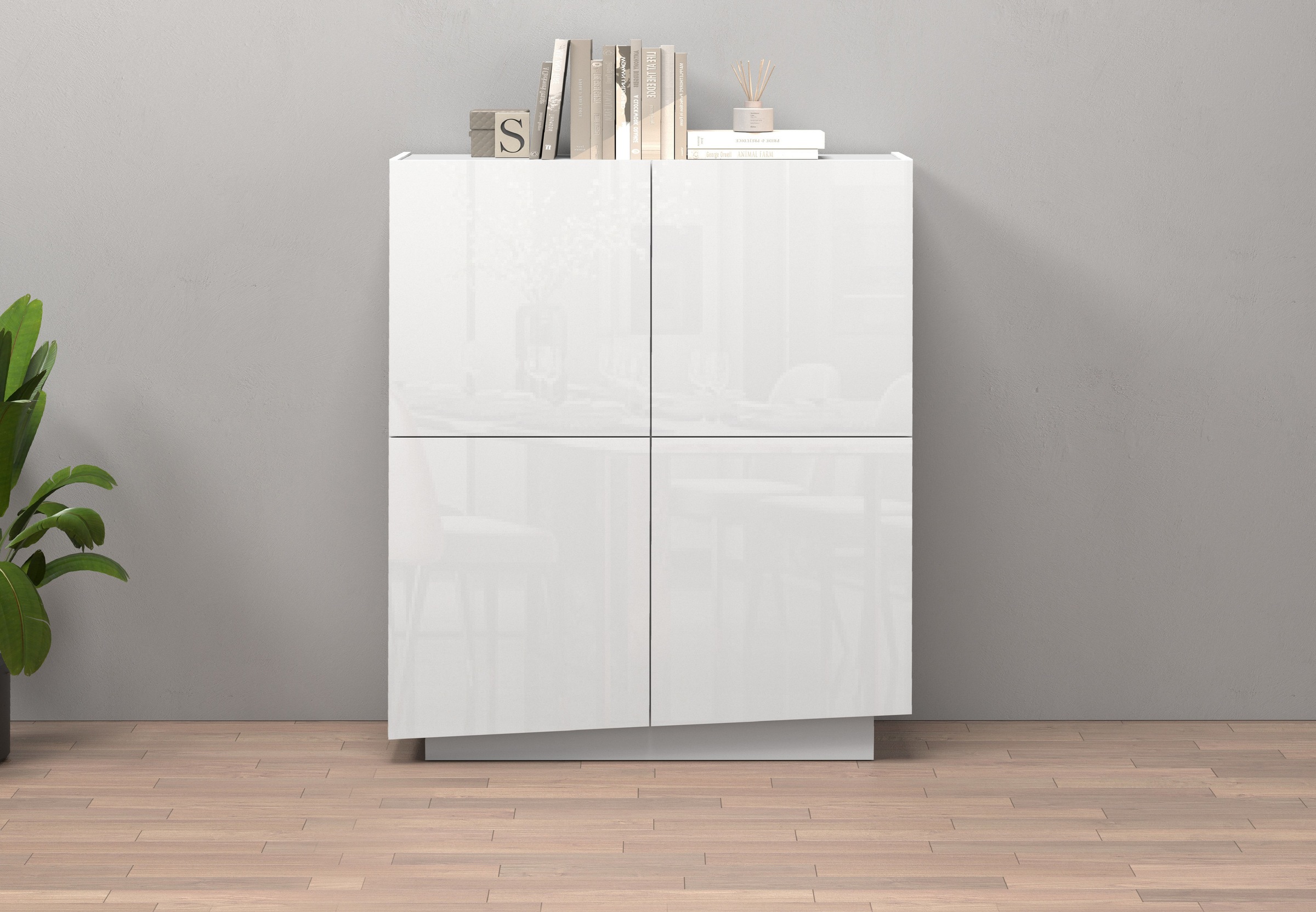 Image of GOODproduct Highboard "VELA, Höhe 120 cm, Design mit schrägen Türen, 8 Fächer, Made in Italy" 1 Stk. tlg. Hochglanz lackierte Fronten, Masse-B/T/H: 100x35x120,Anrichte,Kommode
