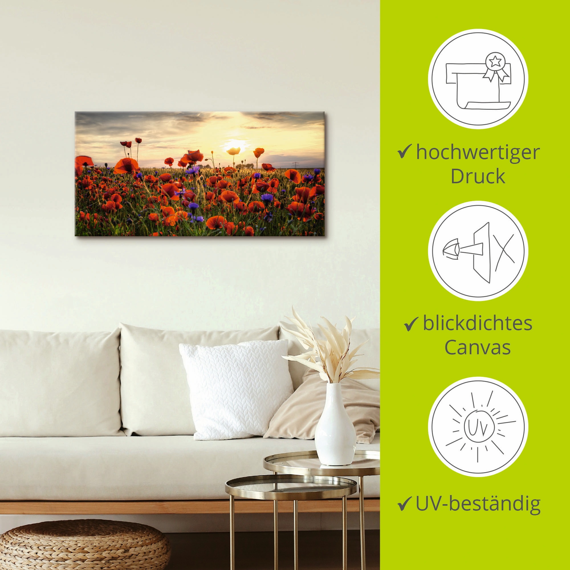 Artland Wandbild »Mohnblumen«, Blumen, (1 St.), als Alubild, Outdoorbild, Leinwandbild, Poster, Wandaufkleber