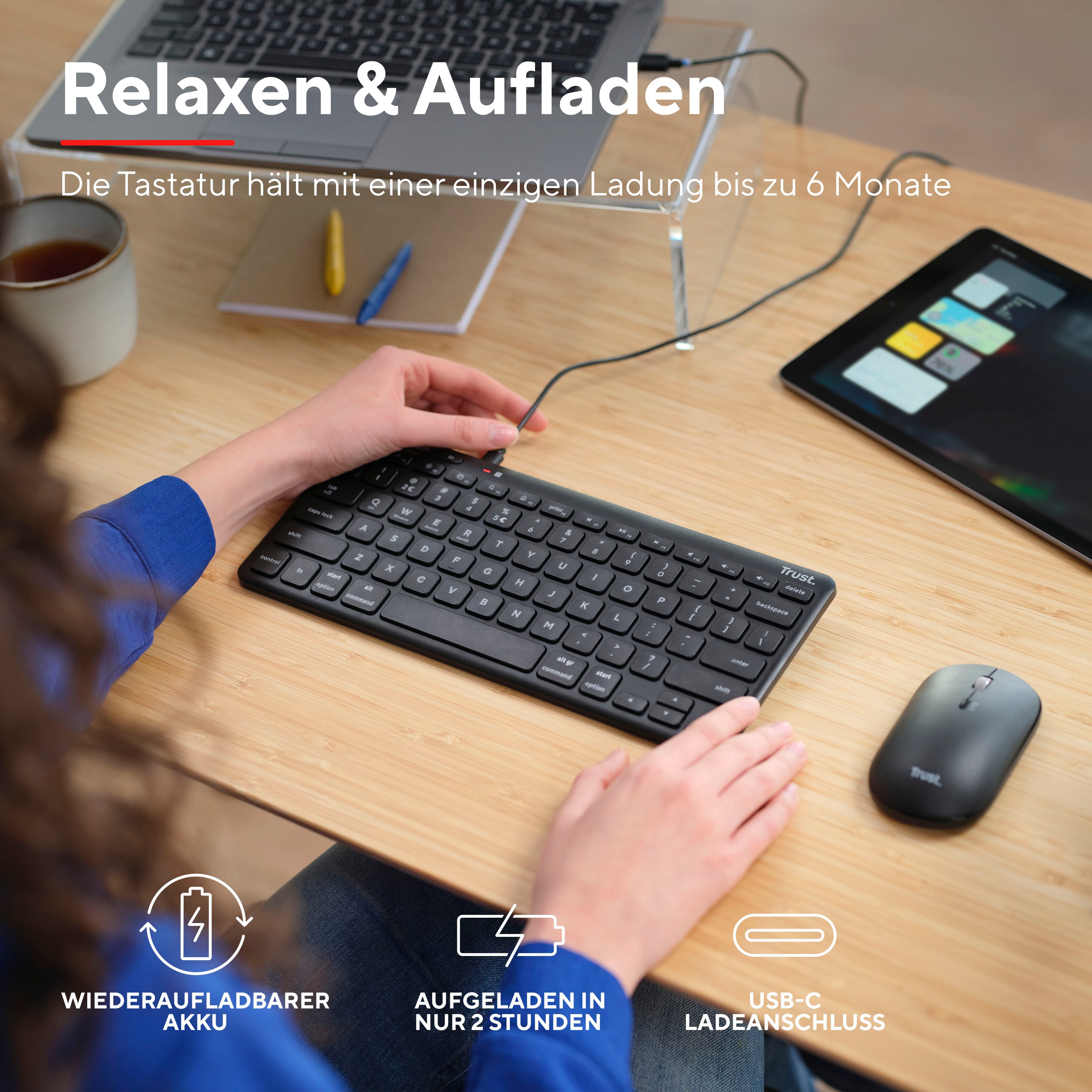 Trust Wireless-Tastatur »Lyra Kompakte Funktastatur«, (USB-Anschluss-Anpassbare Höhe-Multimedia-Tasten)
