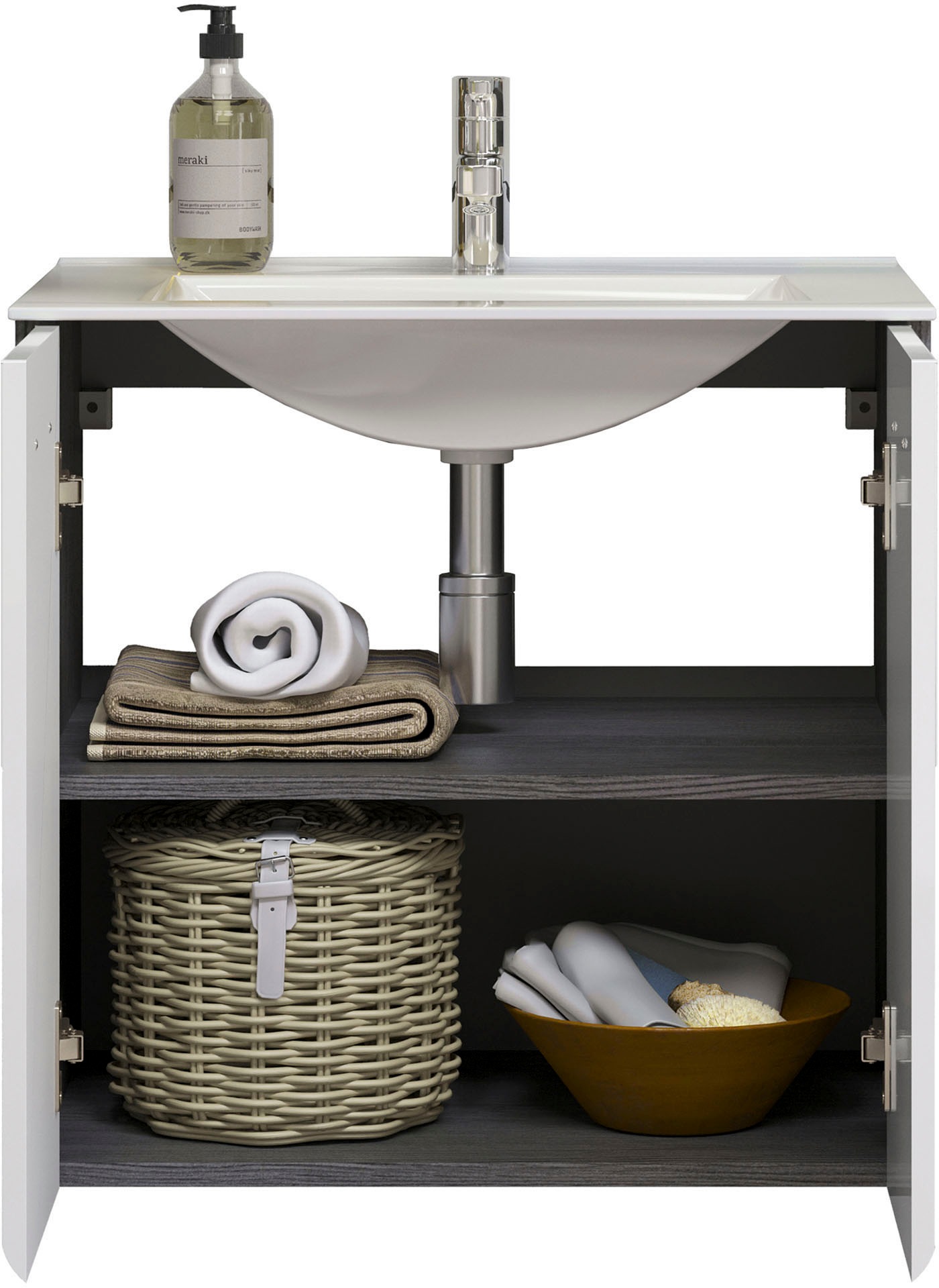 welltime Badmöbel-Set »Ravenna«, (3 St.), Badmöbel hängend Hochschrank, Waschtisch und Spiegelschrank in Weiss