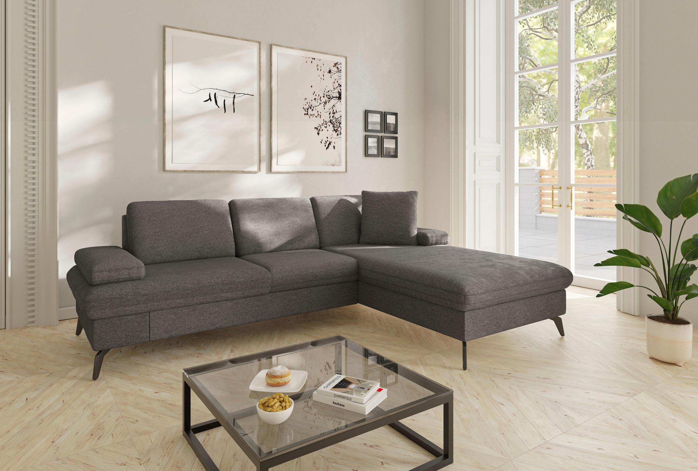 sit&more Ecksofa »Morris Jubi L-Form«, inkl. Armteilfunktion und 1 Zierkissen, wahlweise mit Bettfunktion