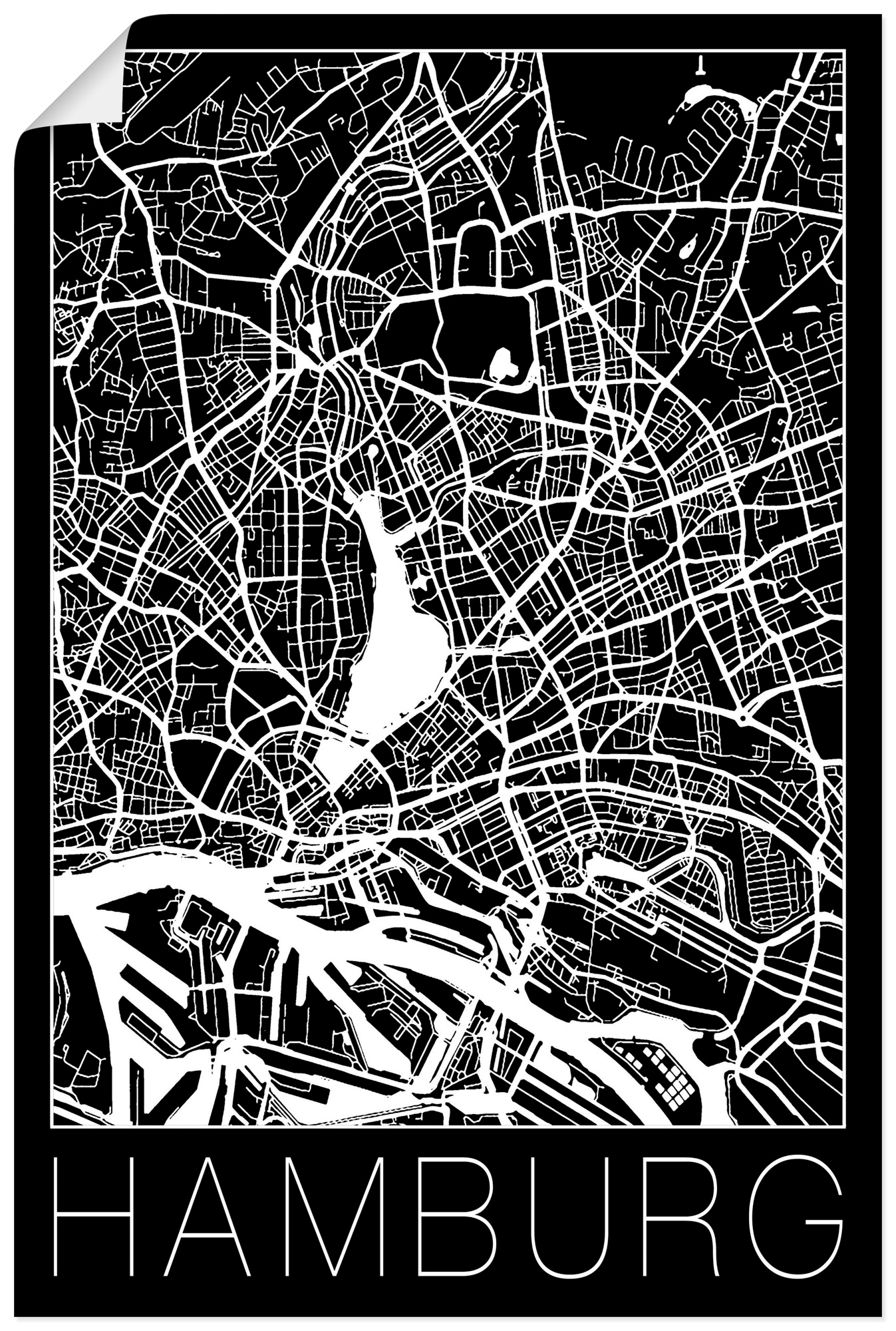 Image of Artland Wandbild "Retro Karte Hamburg Deutschland Schwarz" Deutschland 1 Stk. tlg. als Alubild, Poster in verschied. Grössen