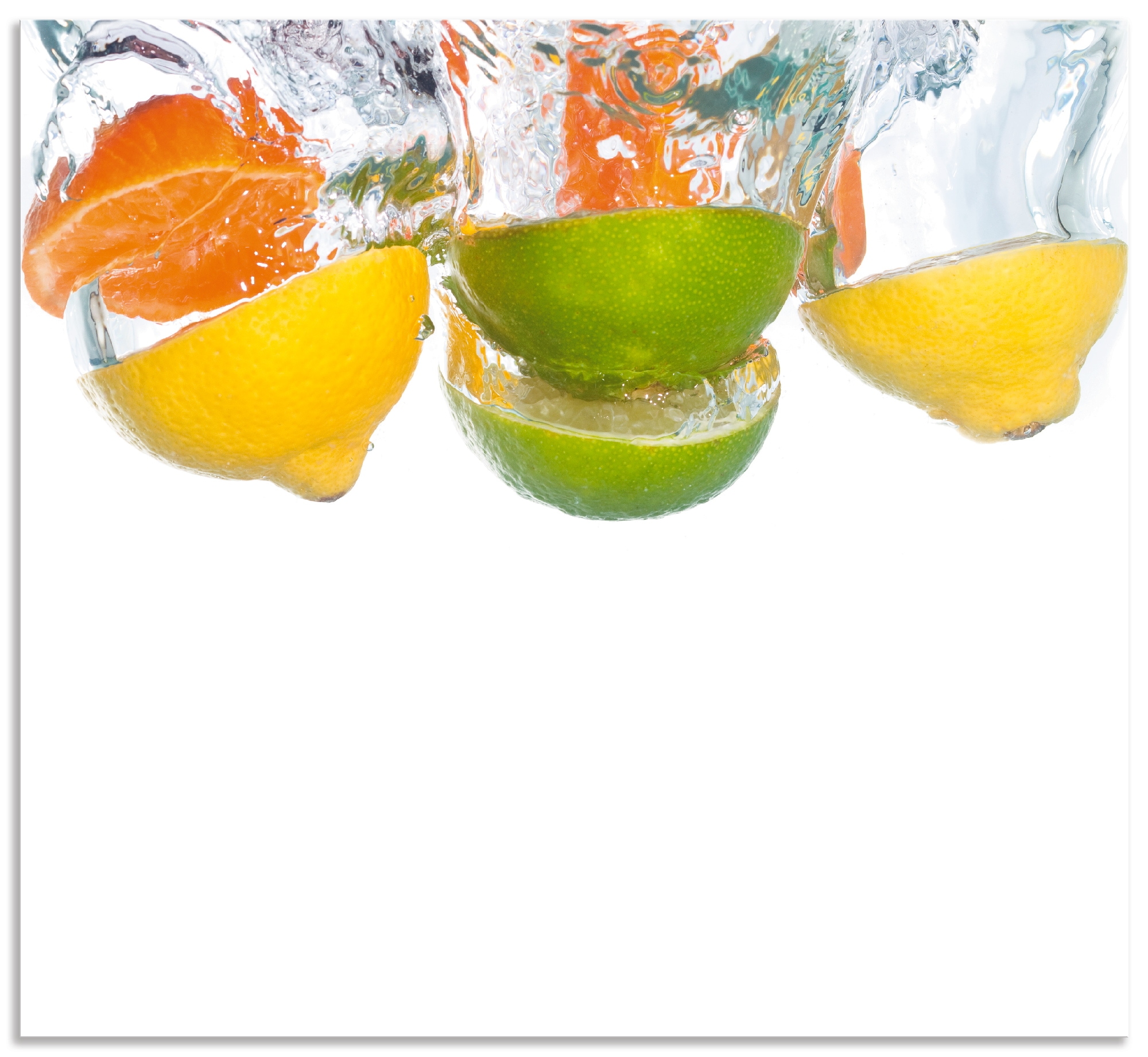 Artland Küchenrückwand »Zitrusfrüchte fallen in klares Wasser«, (1 tlg.), Alu Spritzschutz mit Klebeband, einfache Montage