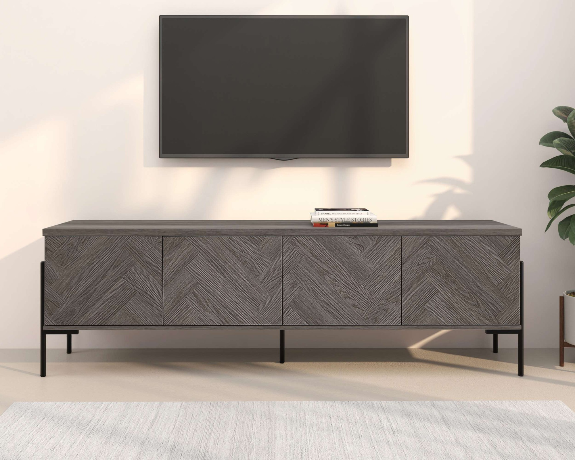 Image of GOODproduct Lowboard "Eadwine" TV-Kommode, Push-to-open, Türen mit Fischgräten Muster, Breite 175 cm