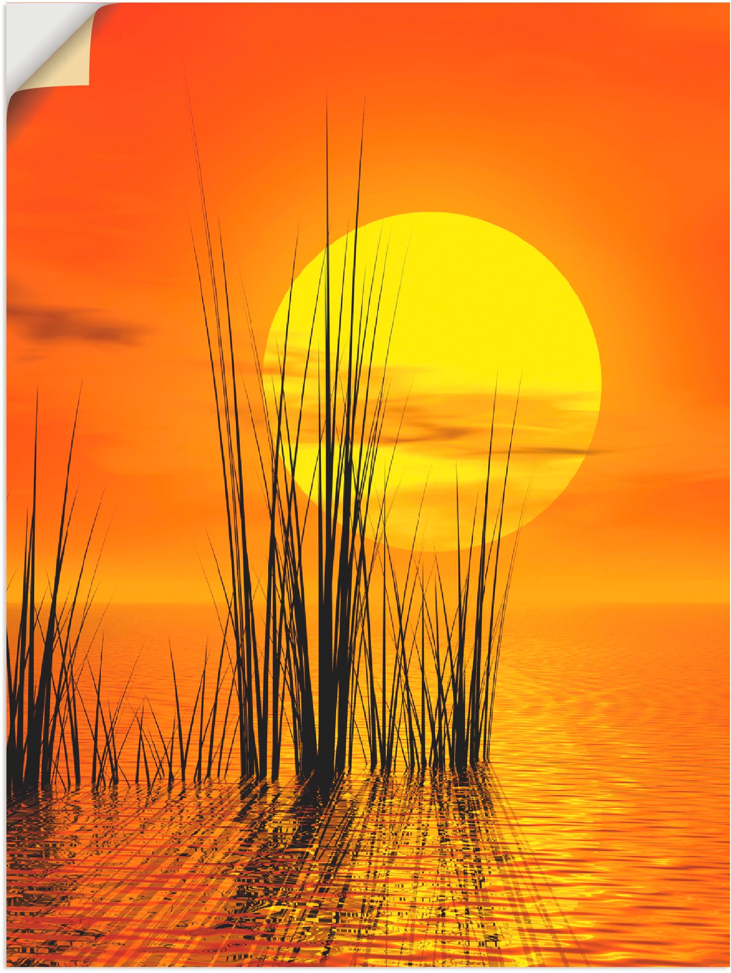Artland Wandbild »Sonnenuntergang mit Schilf«, (1 als Grössen Sonnenaufgang in Leinwandbild, versch. -untergang, oder St.), & Poster Wandaufkleber maintenant