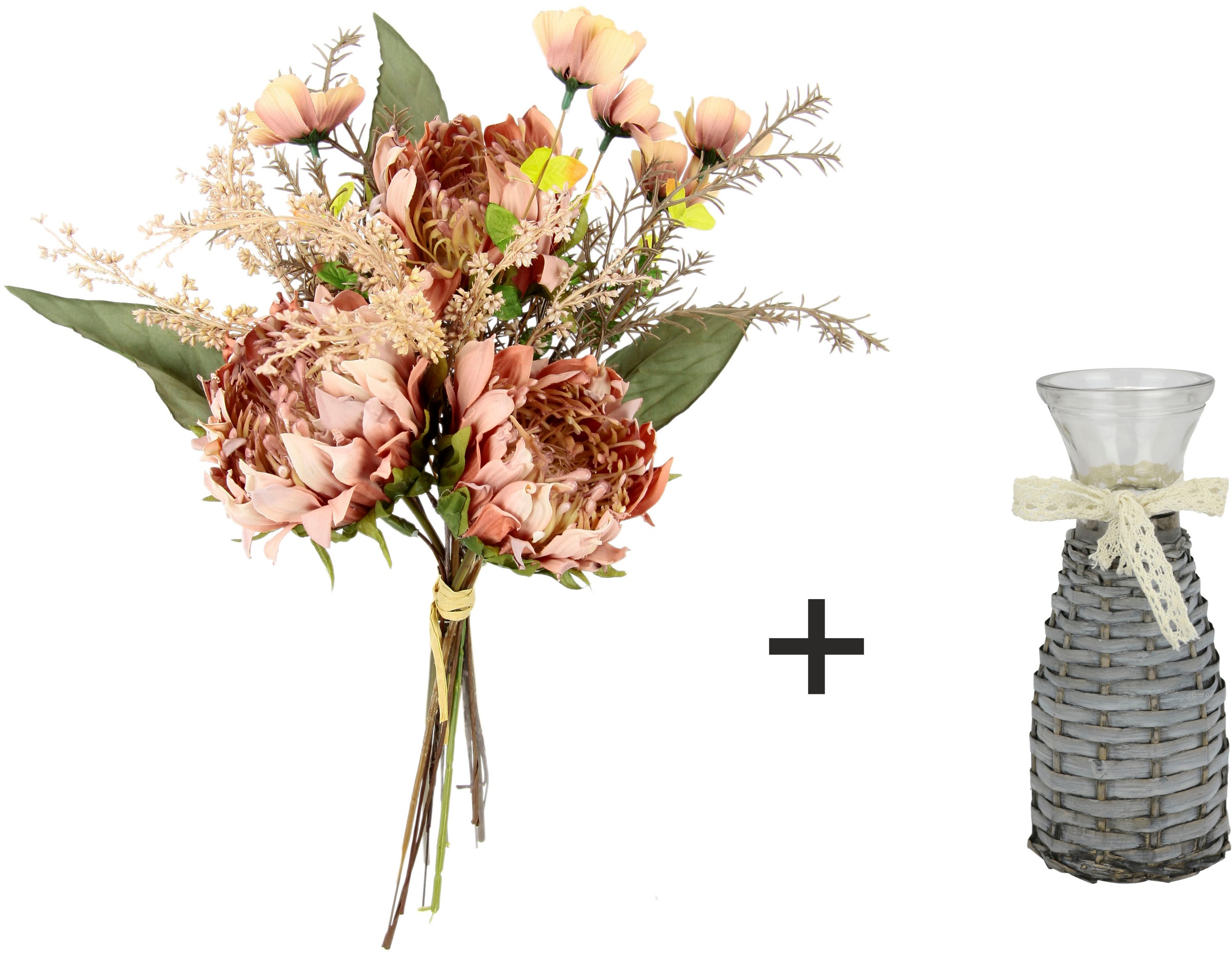I.GE.A. Kunstblume »Protea Strauss in Vase«, Artischocken Blumensträusse Seidenblume Dekoblume Bouquet Herbstdeko