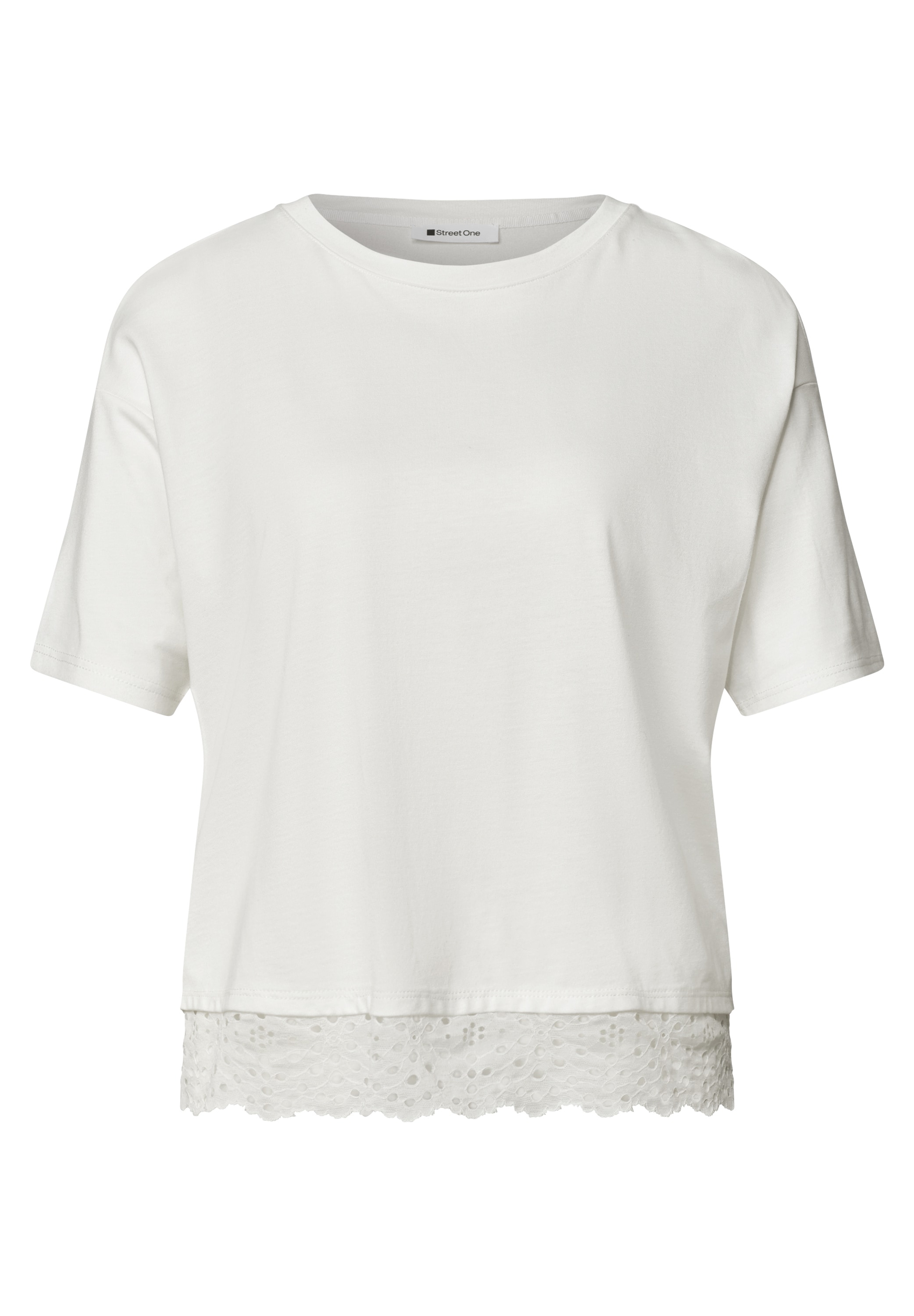 STREET ONE Kurzarmshirt Sommershirt mit Spitzenborte am Saum