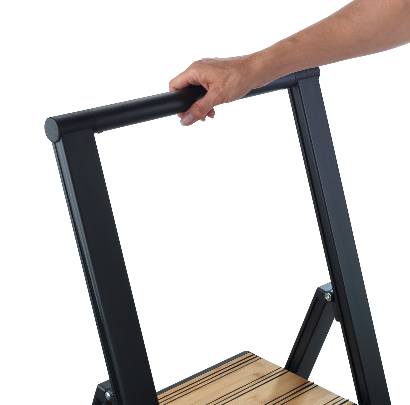 WENKO Trittleiter »Modell Alu-Design«, rutschsichere XXL-Stufen, robustes Aluminium in Kombination mit Bambus