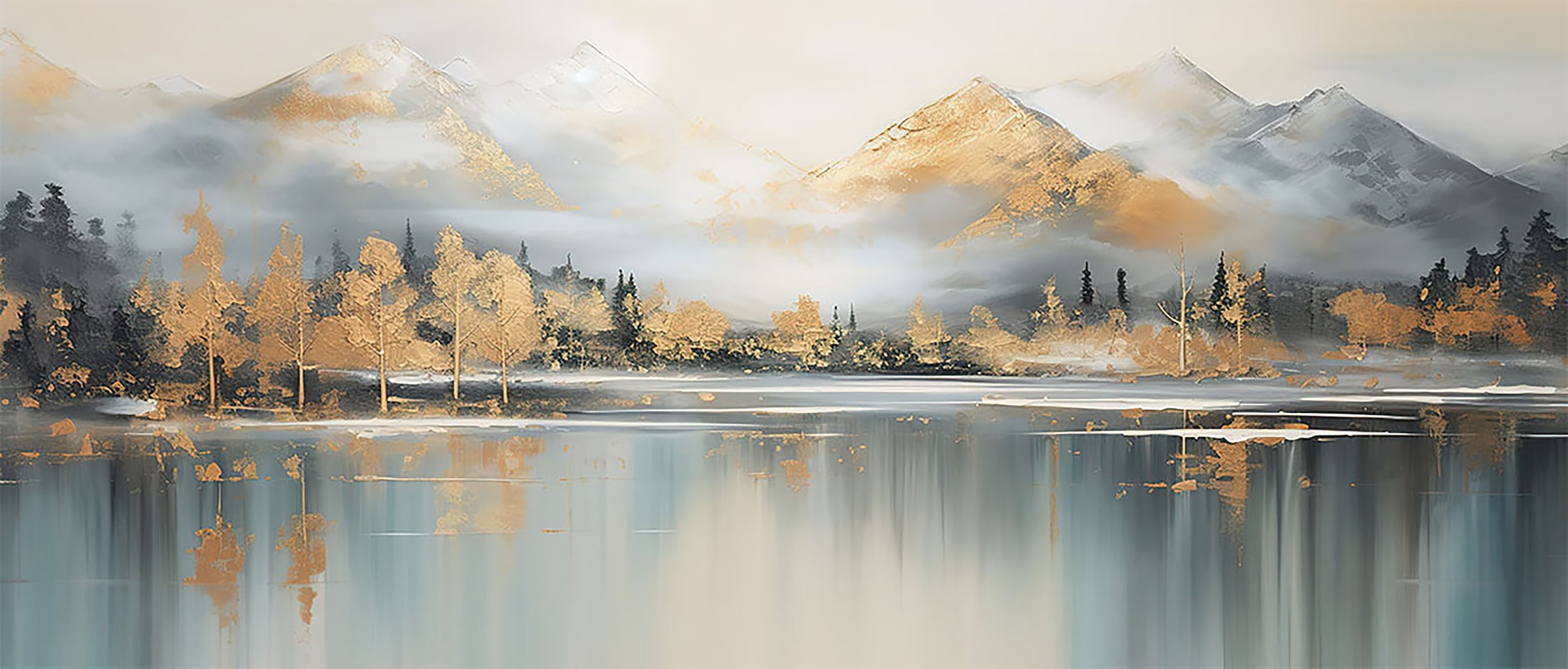 Image of Bönninghoff Leinwandbild "Wandbild BERGE UND SEE XXL 60x140 cm – Leinwandbild Keilrahmen Deko" Abstrakt Abstrakte Berge Landschaft Natur See Seebilder Waldbilder 1 Stk. tlg. auf Keilrahmen gespannt