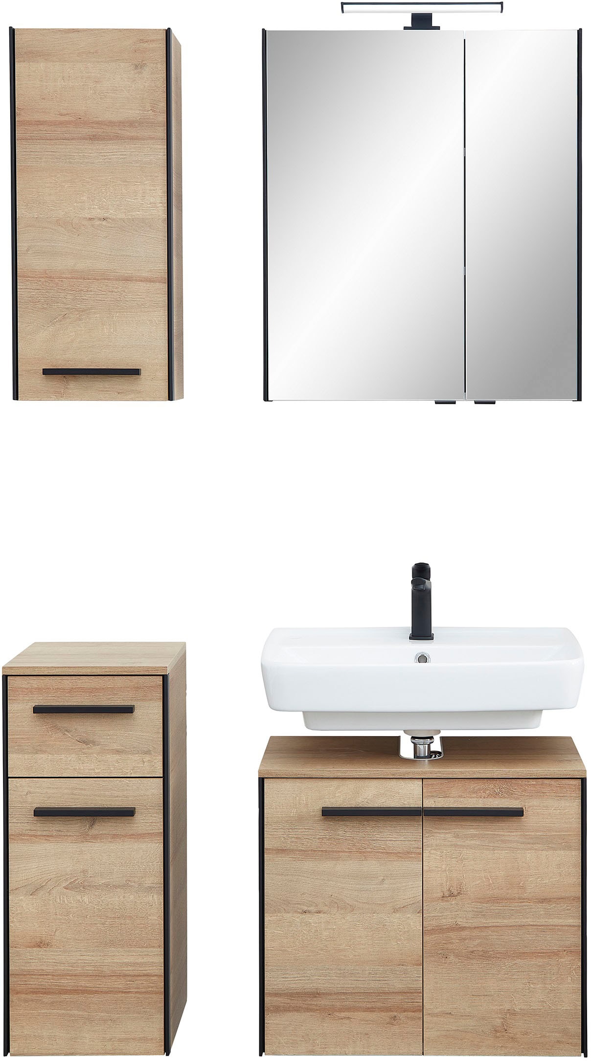 Image of Saphir Badmöbel-Set "Quickset 395 4-teilig, Waschbeckenunterschrank mit LED-Spiegelschrank" 4 Stk. tlg.