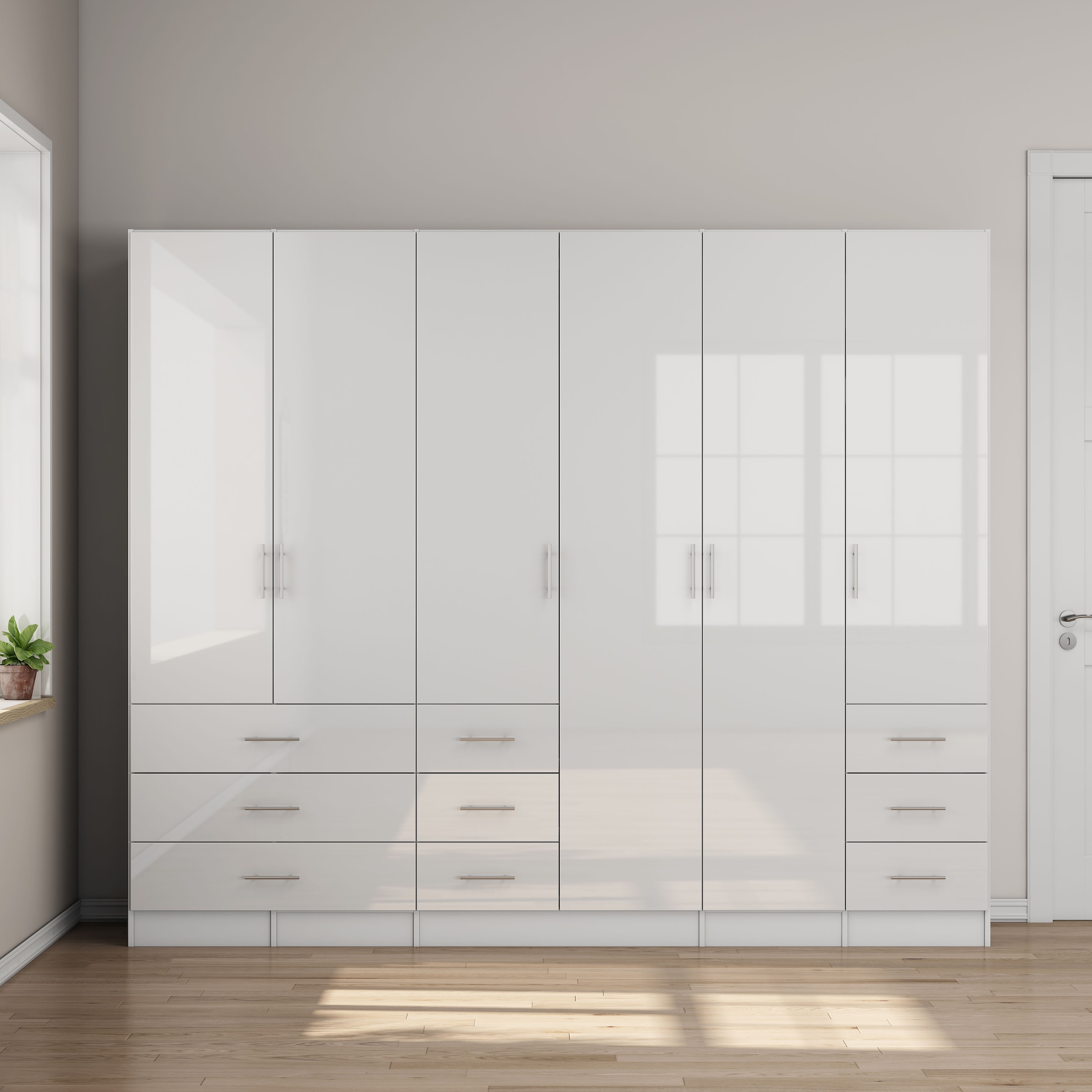 GOODproduct Kleiderschrank »Trento Schlafzimmerschrank Garderobe hochglanz« Schrank mit 6 Türen und 9 Schubladen, höchglänzende Fronten