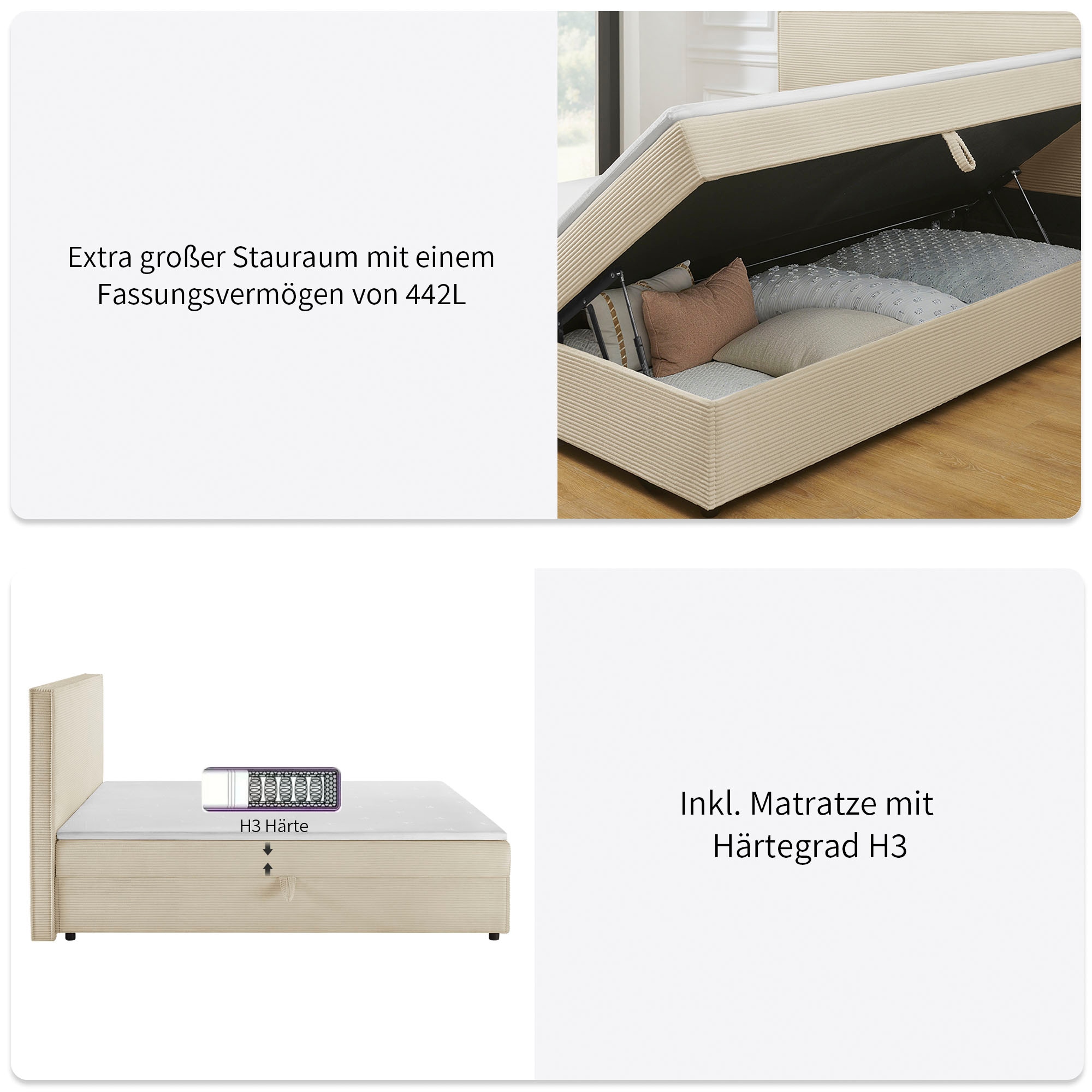 GOODproduct Boxbett »Eliaas inkl. Bettkasten und Topper, Liegefläche 180x200cm« erhältlich in hochwertigem Cord-Stoff, inkl. Aufbauvideo