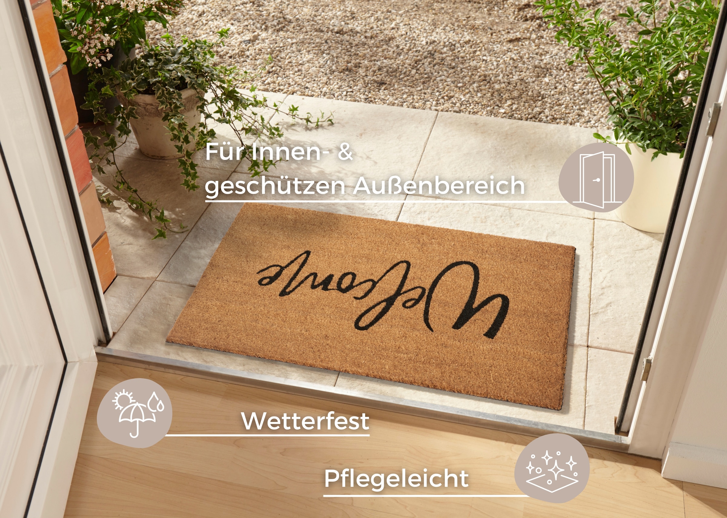 HANSE Home Fussmatte »Welcome, Türmatte«, rechteckig, 15 mm Höhe, Kokos, Schmutzfangmatte, Outdoor, Rutschfest, Innen, Kokosmatte, Flur