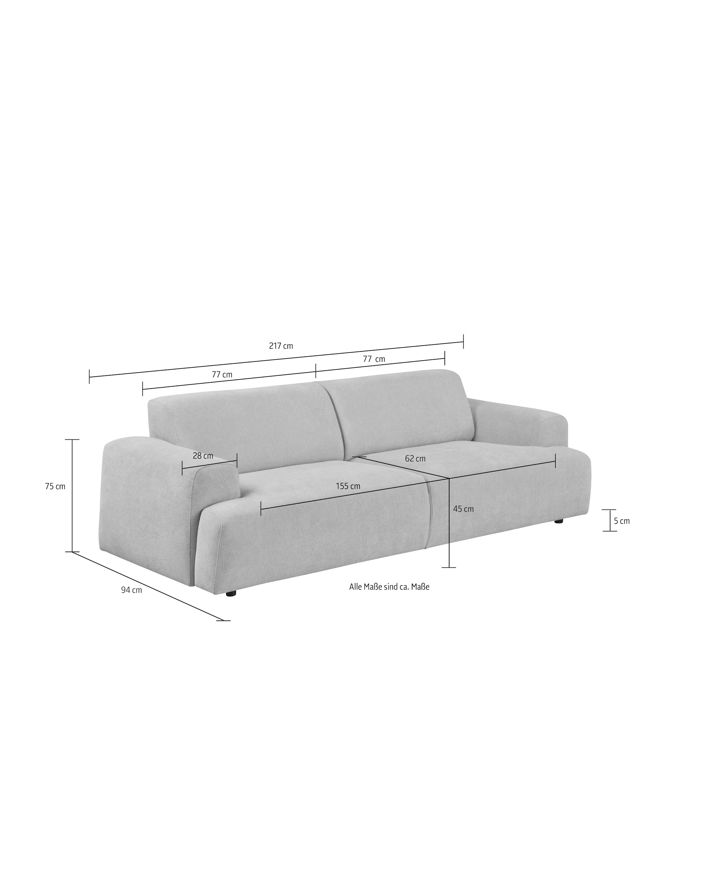 GOODproduct 2,5-places »Linkka, Breite 217 cm« en tissu chenille doux, avec suspension ondulée
