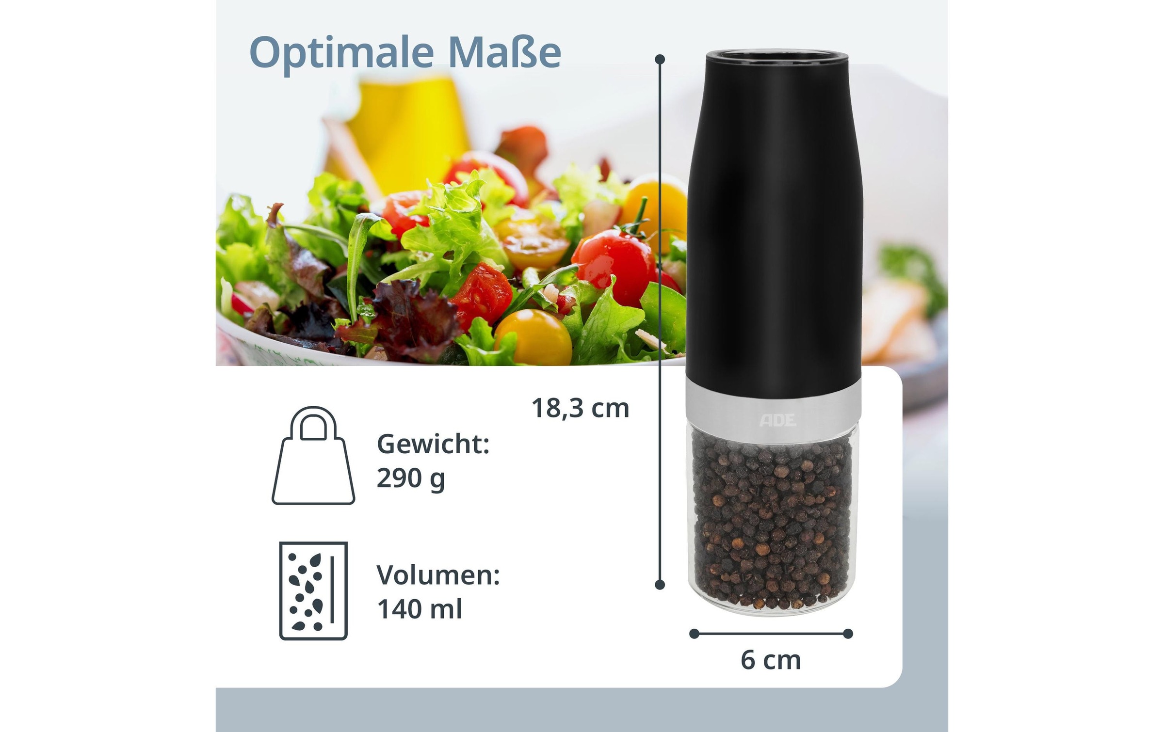 ADE Salz-/Pfeffermühle »18,3 cm«, (1 St.)