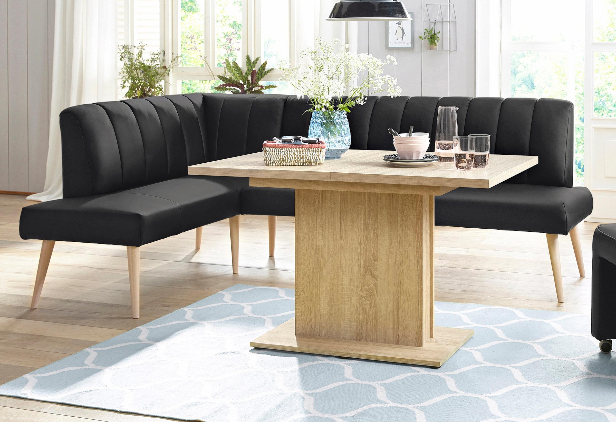 exxpo - sofa fashion Eckbank »Costa, moderne Rückensteppung, bequem und elegant, hoher Holzfuss«, hochwertig verarbeitet, Frei im Raum stellbar