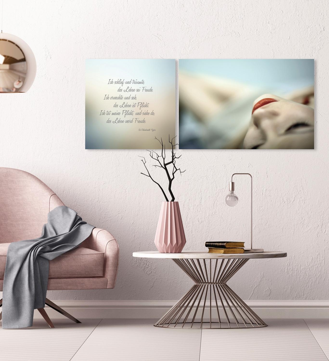 queence Leinwandbild »Freude & Pflicht« Foto | Kunst | Liebessprüche | Menschen | Modern | Schriftzug | Schriftzüge | Spa | Spa Bilder | Sprüche | Sprüche & Texte Set,  Premium-Leinwandstoff, Handarbeit aus Deutschland, Zitat, 2er Set