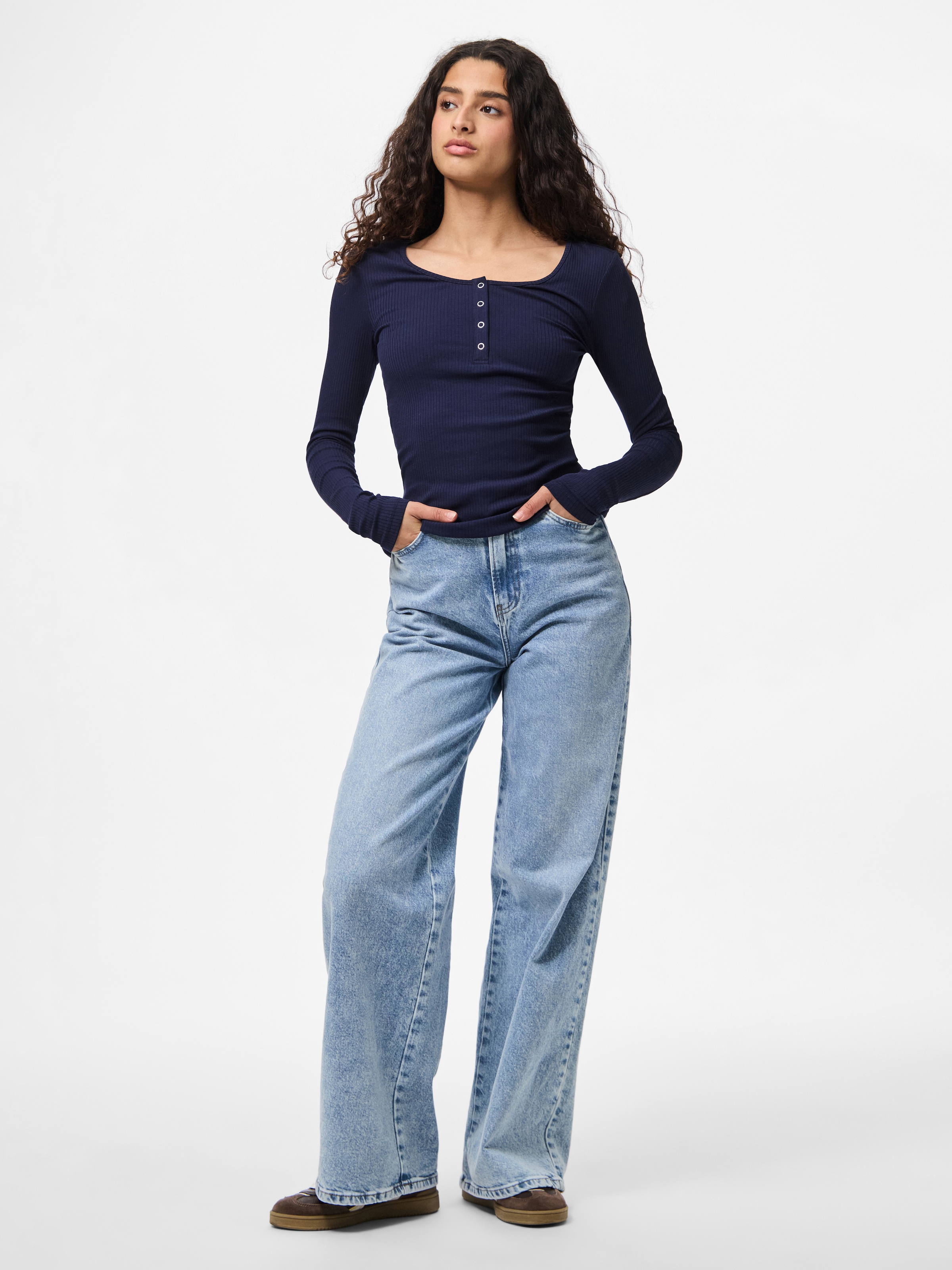 pieces T-shirt à manches longues »PCKITTE LS TOP NOOS BC« Baumwollmischung, slim fit