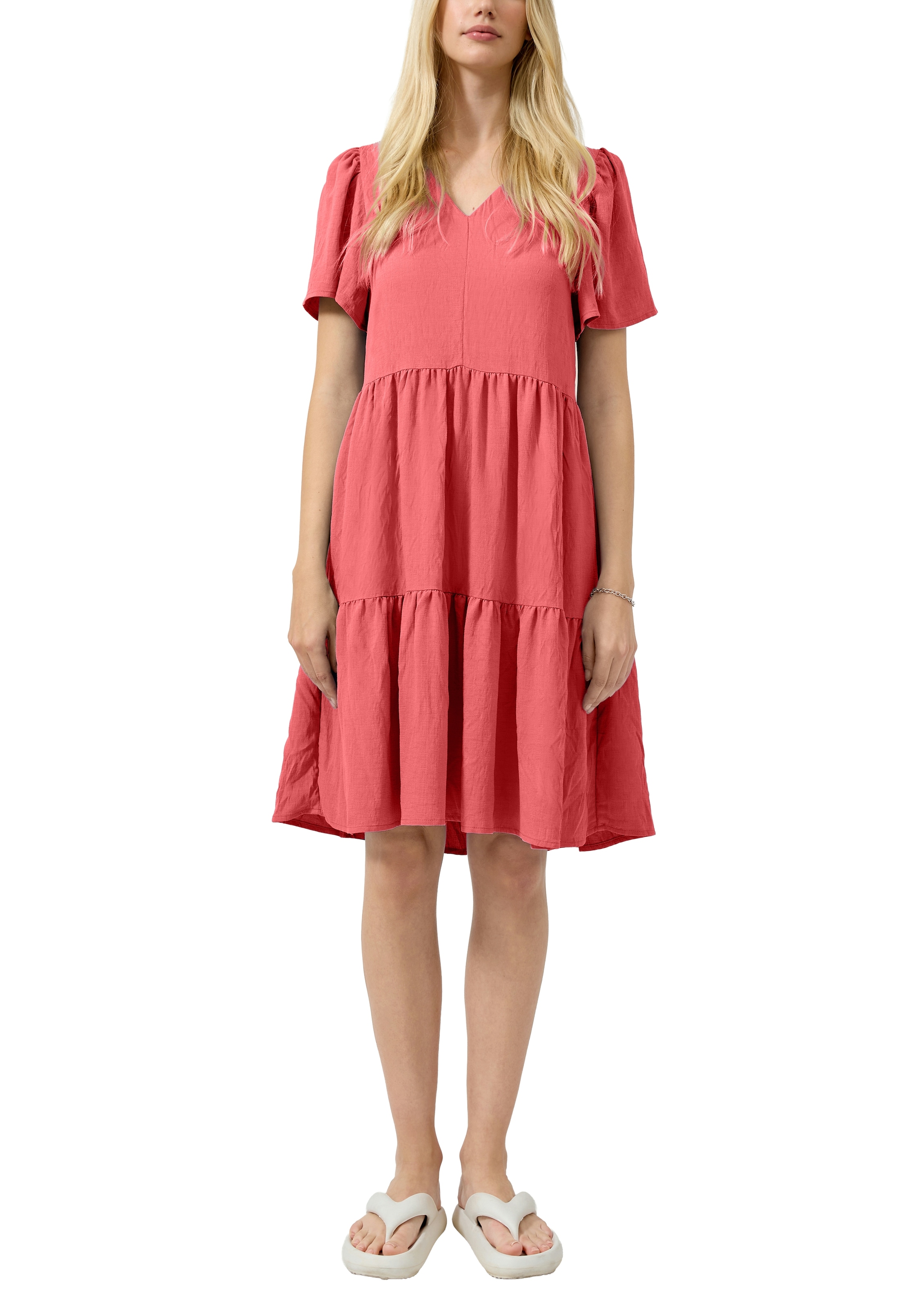 Image of QS Midikleid Ohne Taschen Sommerkleid mit V-Ausschnitt und kurzen Ärmeln