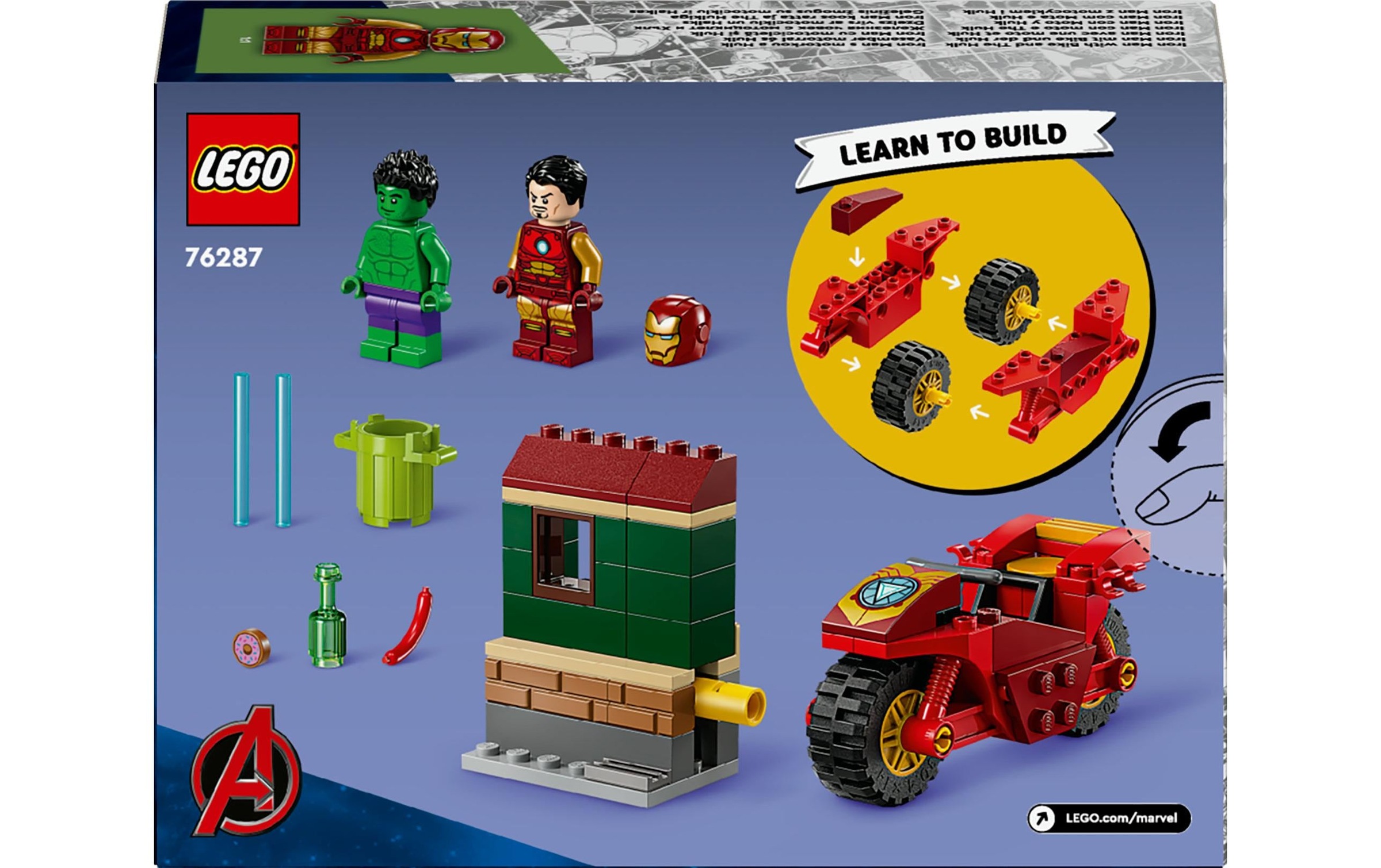 LEGO® Konstruktionsspielsteine »Marvel Iron Man mit Bike und der Hulk 76287«, (68 St.)