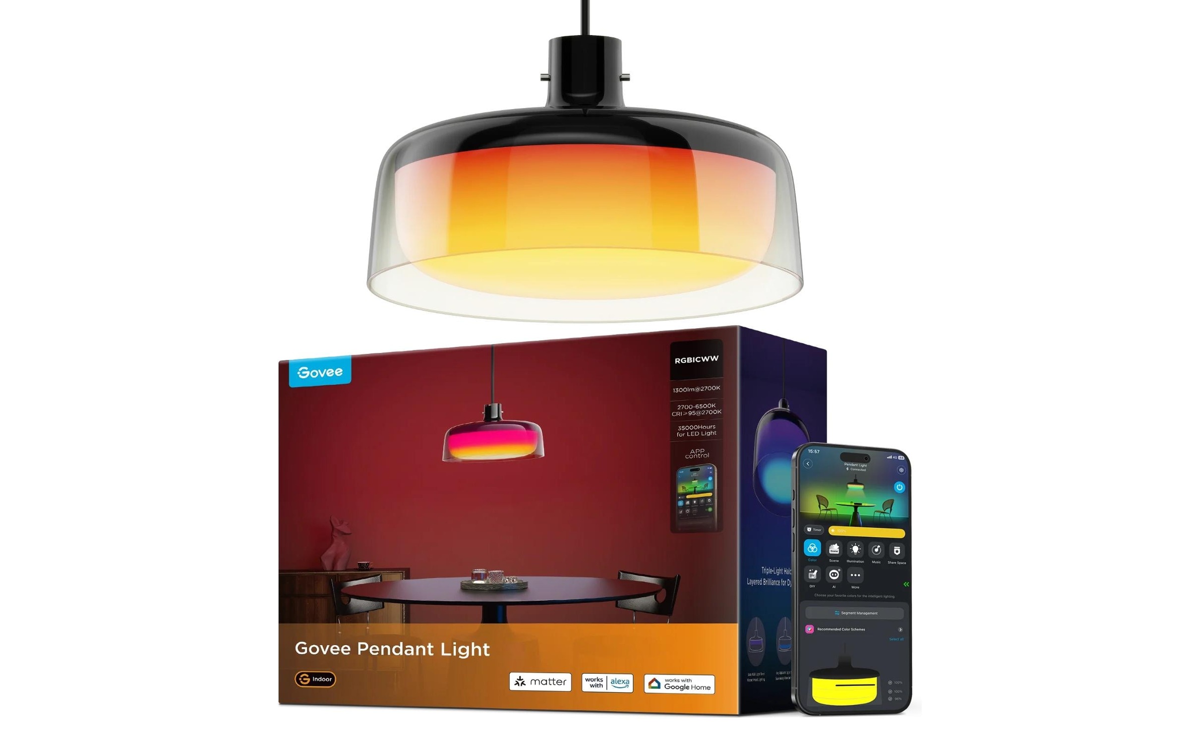 Image of Govee Pendelleuchte "30 x 30 x 17,1 cm" 1 Stk. RGB Steuerung per App, Sprache (Alexa, Google, Matter)