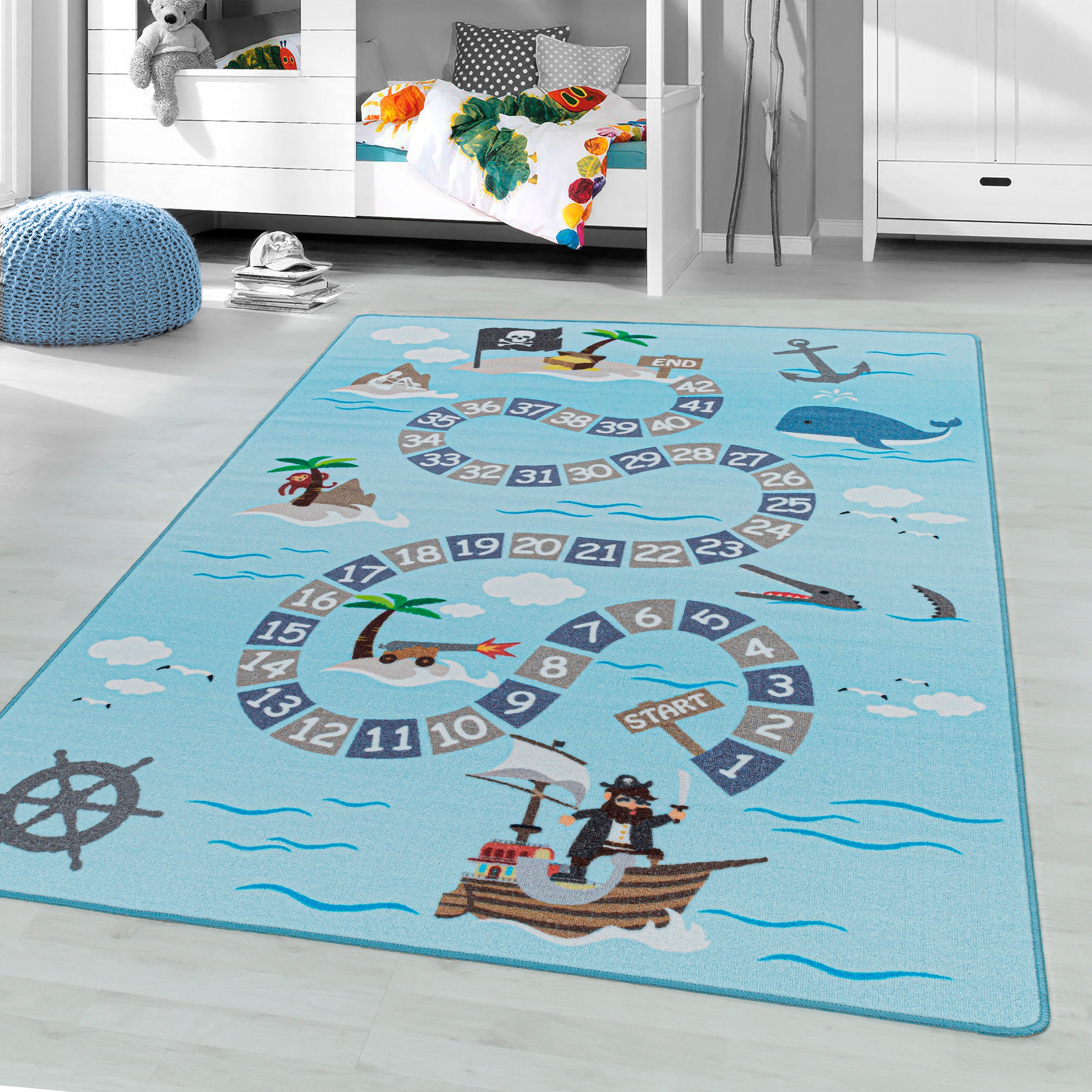 Image of Ayyildiz Teppiche Kinderteppich "PLAY 2908" rechteckig 6 mm Höhe robuster Kurzflor,Pirat, Zahlen Spiele Teppich,Kinderzimmer