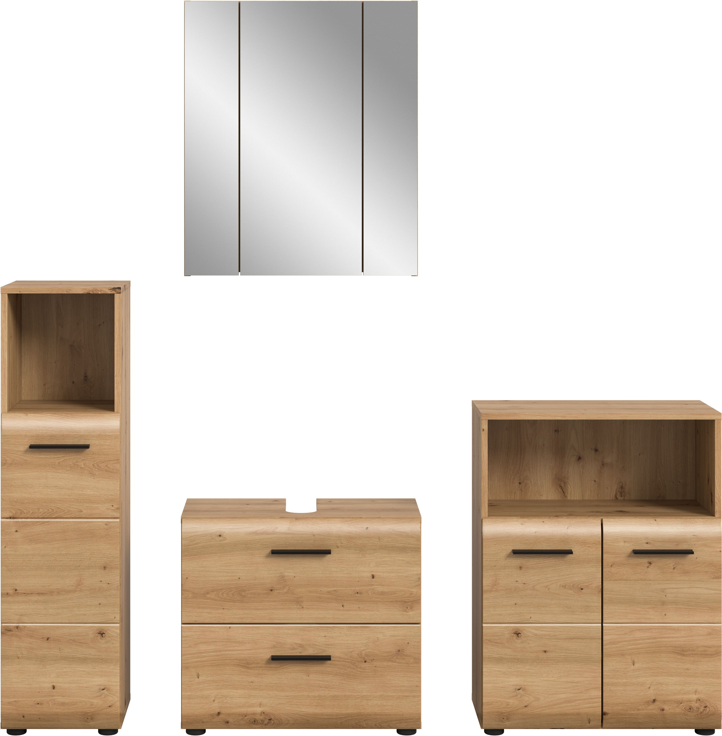 welltime Badmöbel-Set »FLORENZ,  4-teilige Badkombination, hochwertige MDF-Front« Set, Midischrank hoch, WBU, Spiegelschrank, Midischrank breit, 4 Stk. tlg.