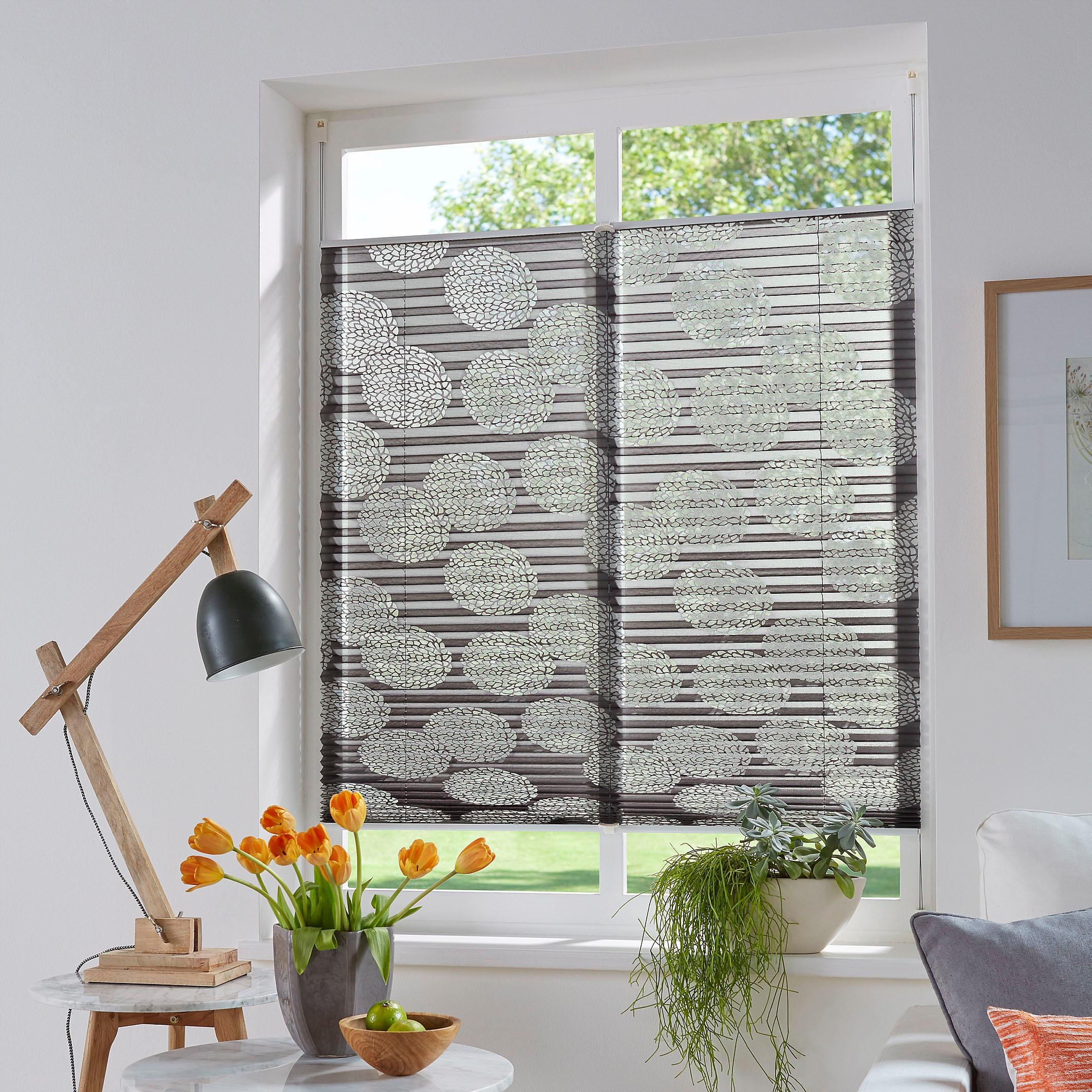 Image of GOODproduct Plissee "BELUM" Lichtschutz ohne Bohren verspannt im Fixmass, Ausbrenner, Kreise, Blumen, Klemmträger